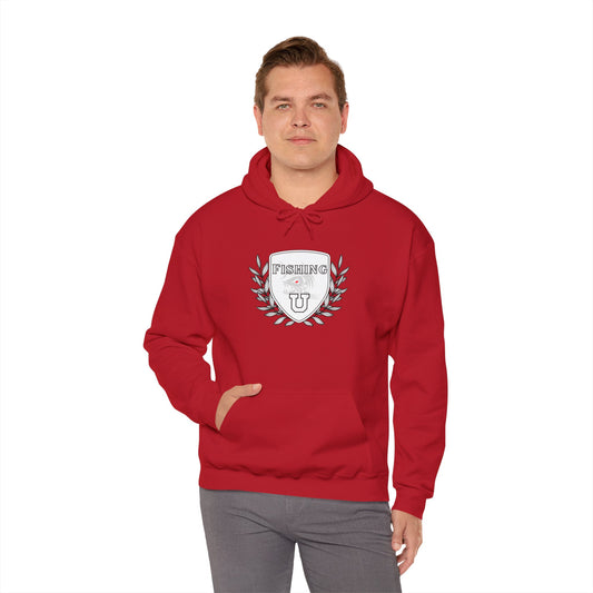 "Fishing University" Unisex Heavy Blend Hoodie - Fun Design for Fishermen