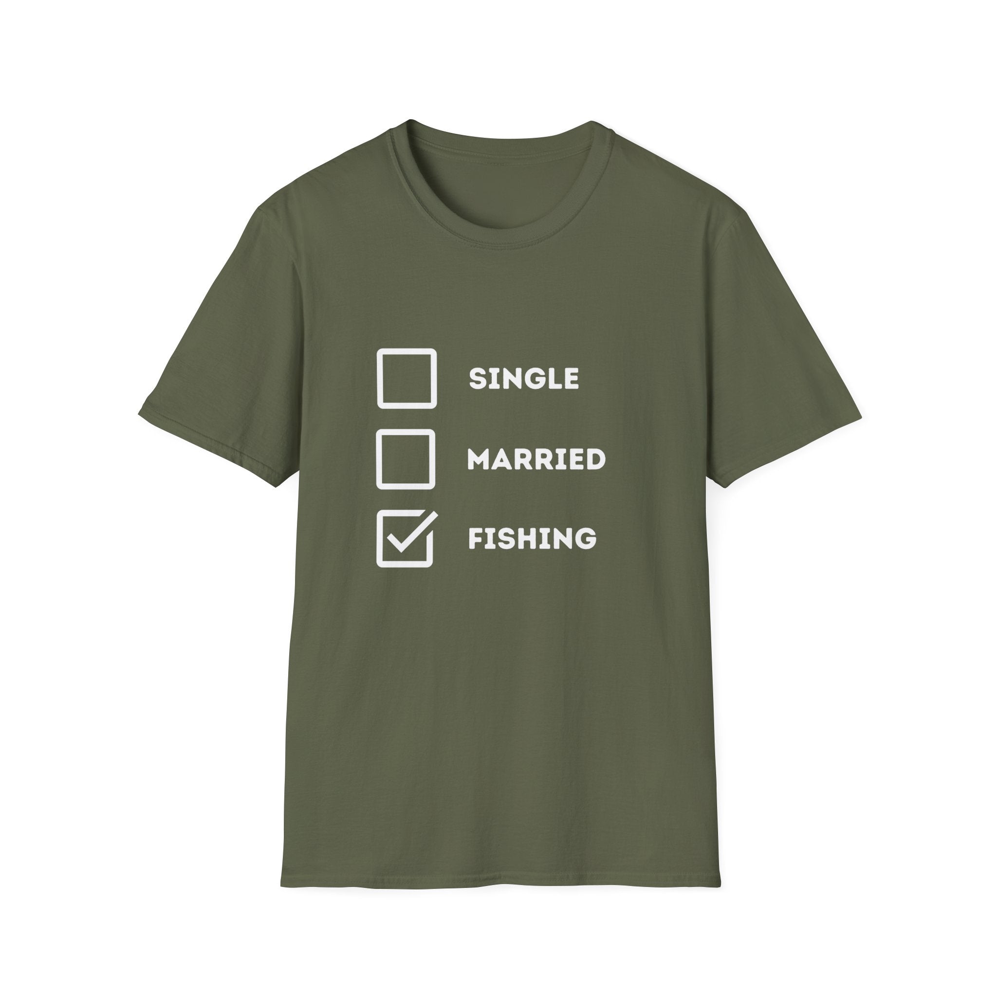 Unisex Softstyle "Single Married Fishing Check Box" T-Shirt - Comfortable Everyday Wear