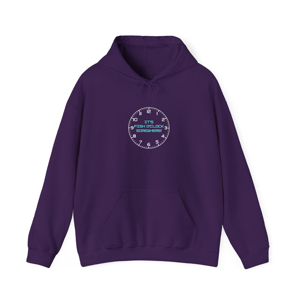 "It's Fish O'Clock Somewhere" Funny Fishing Heavy Blend™ Hooded Sweatshirt — Gift for Anglers