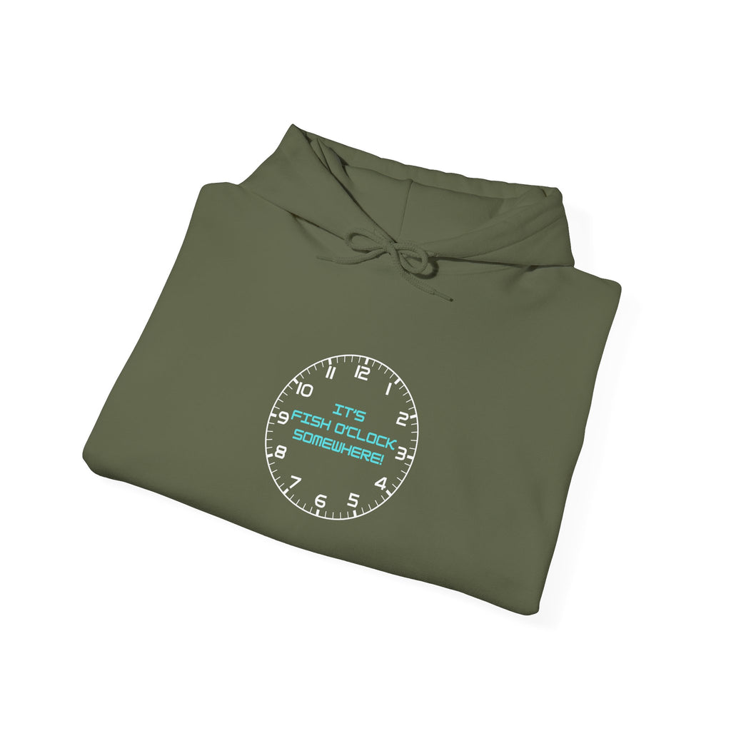 "It's Fish O'Clock Somewhere" Funny Fishing Heavy Blend™ Hooded Sweatshirt — Gift for Anglers