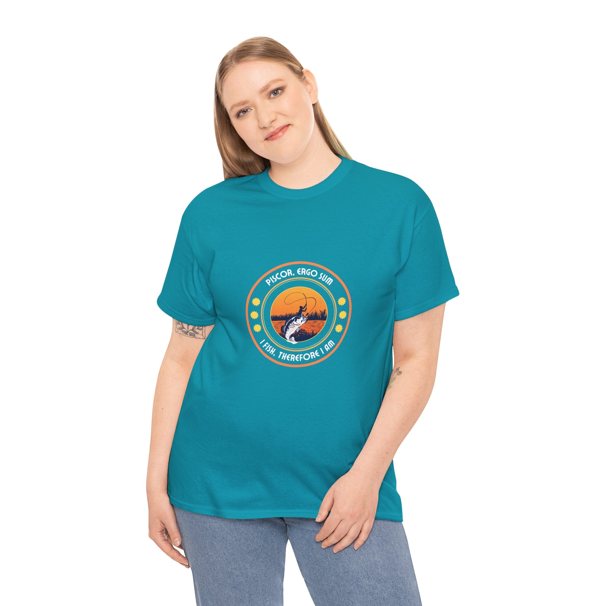 "I Fish, Therefore I Am" Unisex Heavy Cotton Tee - Graphic T-Shirt with Fishing Motif