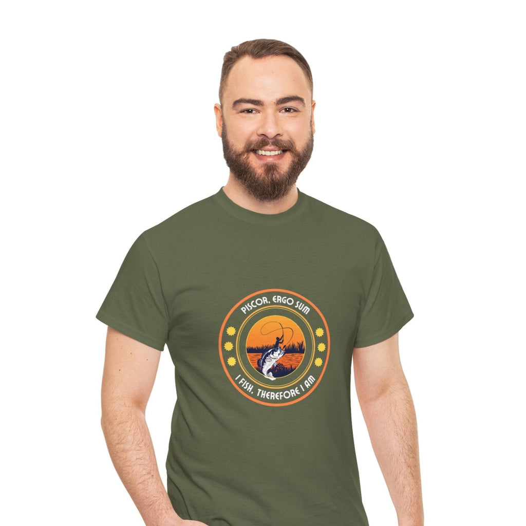 "I Fish, Therefore I Am" Unisex Heavy Cotton Tee - Graphic T-Shirt with Fishing Motif