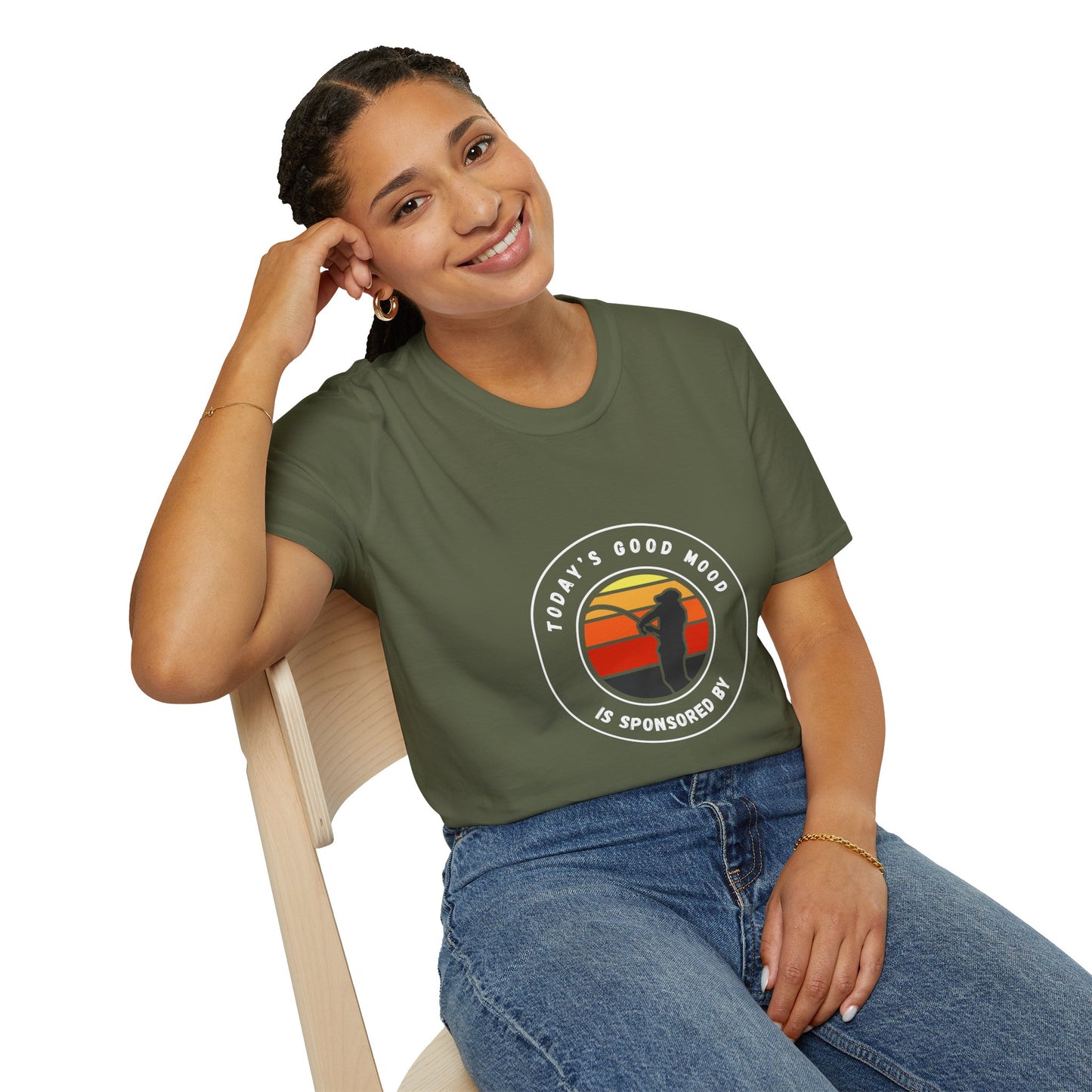 "Today's Good Mood Is Sponsored By Fishing" Unisex Softstyle T-Shirt.
