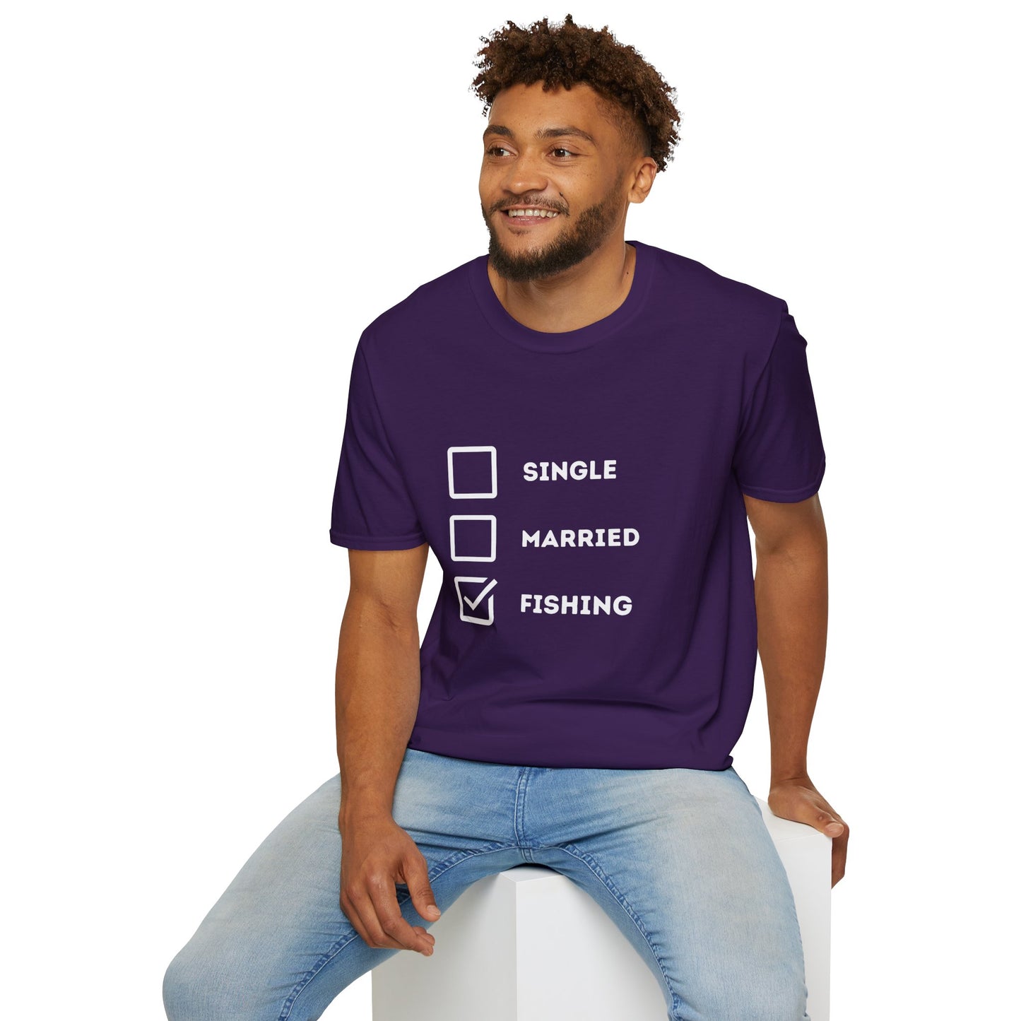 Unisex Softstyle "Single Married Fishing Check Box" T-Shirt - Comfortable Everyday Wear