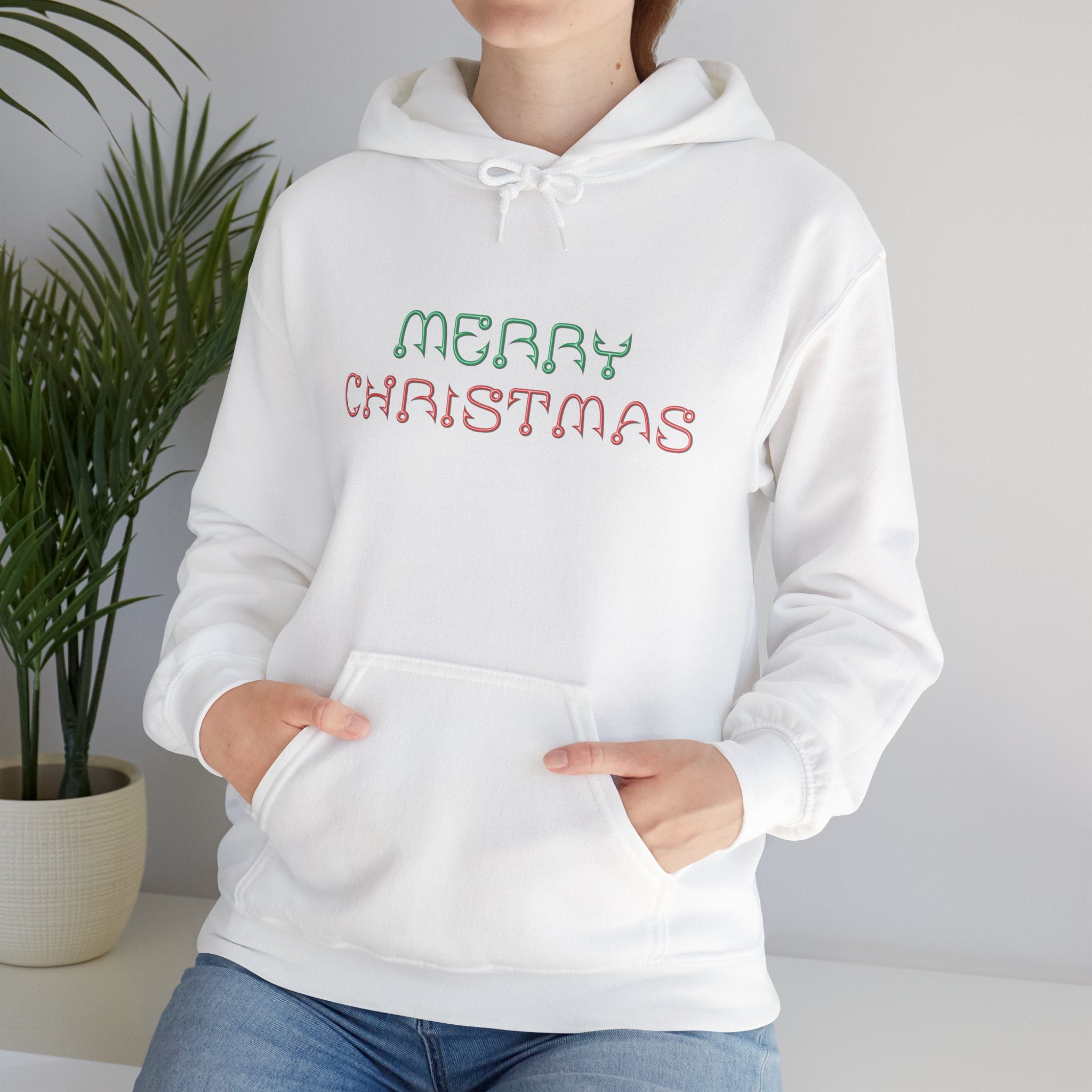 Merry Christmas Fishing Hook Script Hoodie — Cozy Holiday Sweatshirt