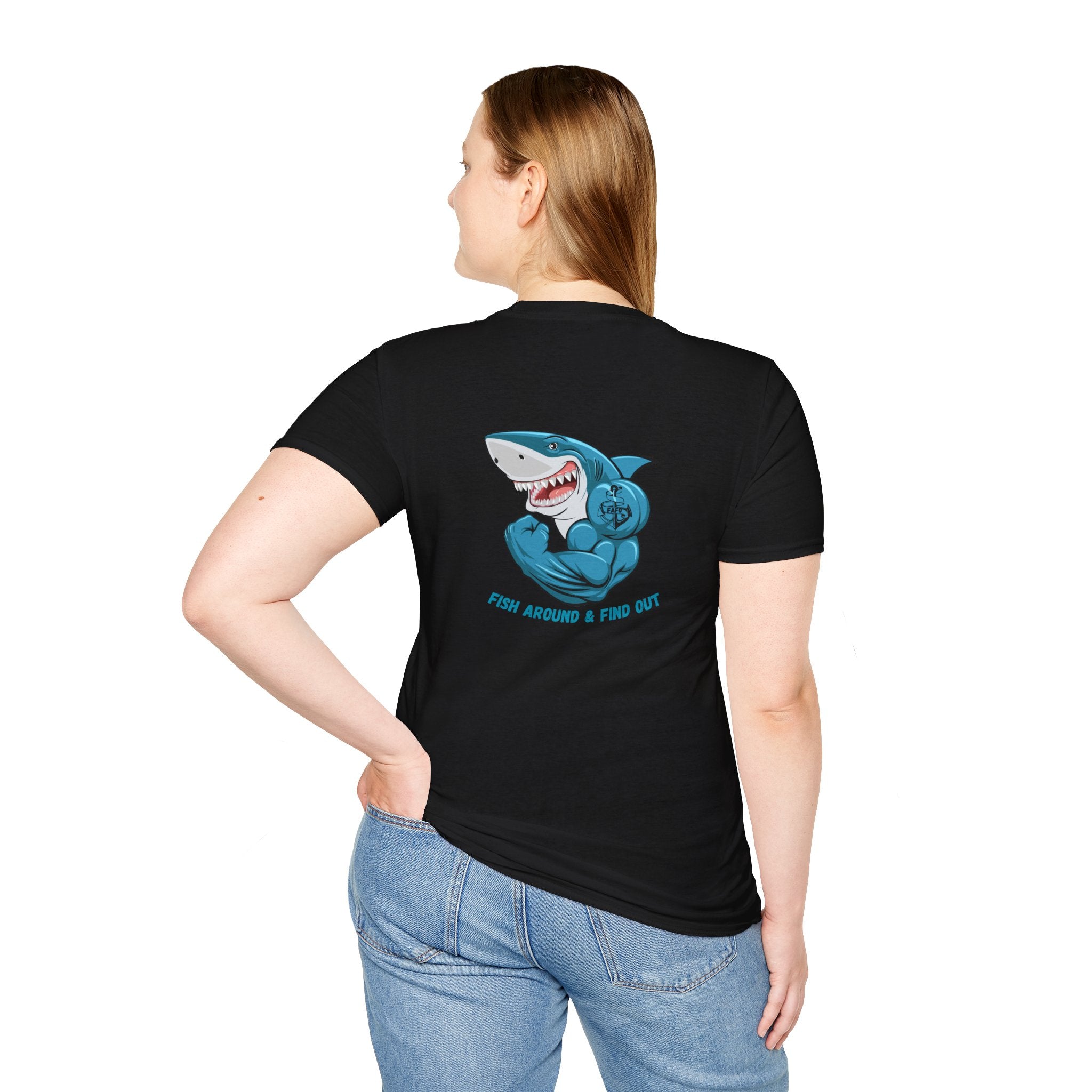 Humorous Unisex Softstyle T-Shirt - "Fish Around and Find Out - FAFO" Shark Design