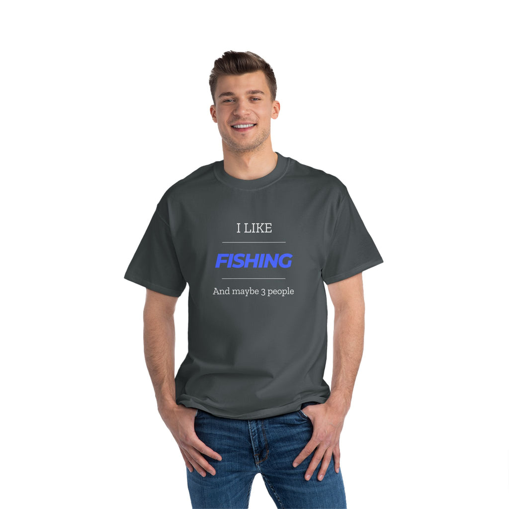 "I Like Fishing and Maybe 3 People" Beefy-T®  Short-Sleeve T-Shirt. #fishing #fish #fisherman #outdoors #dadgift