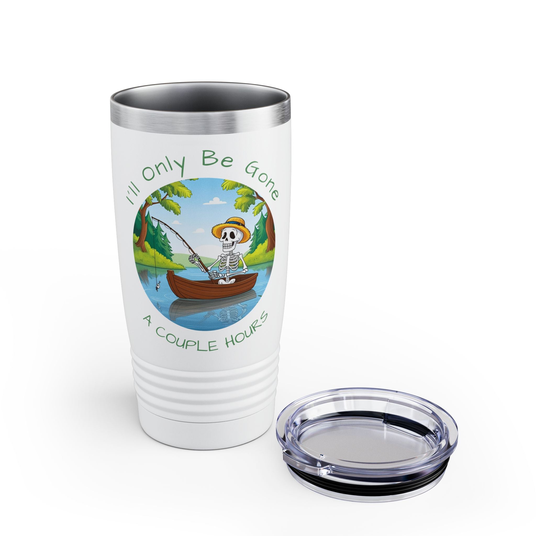 "I'll Only Be Gone A Couple Hours" Fishing Theme - 20oz Insulated Travel Mug for Outdoor Enthusiasts