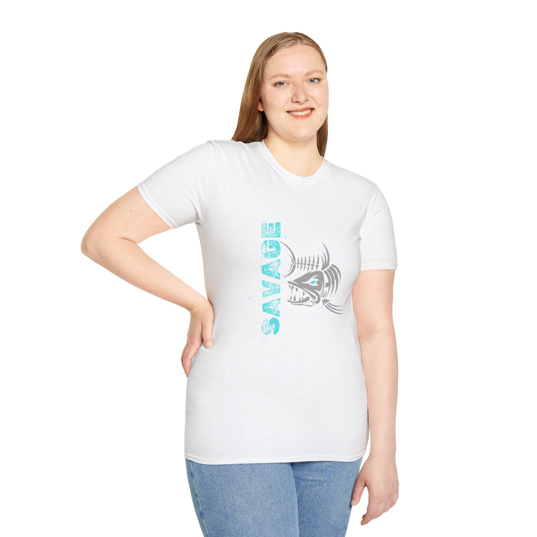 Savage Skeleton Fish Unisex Softstyle T-Shirt - Stylish and Comfortable Angler Apparel