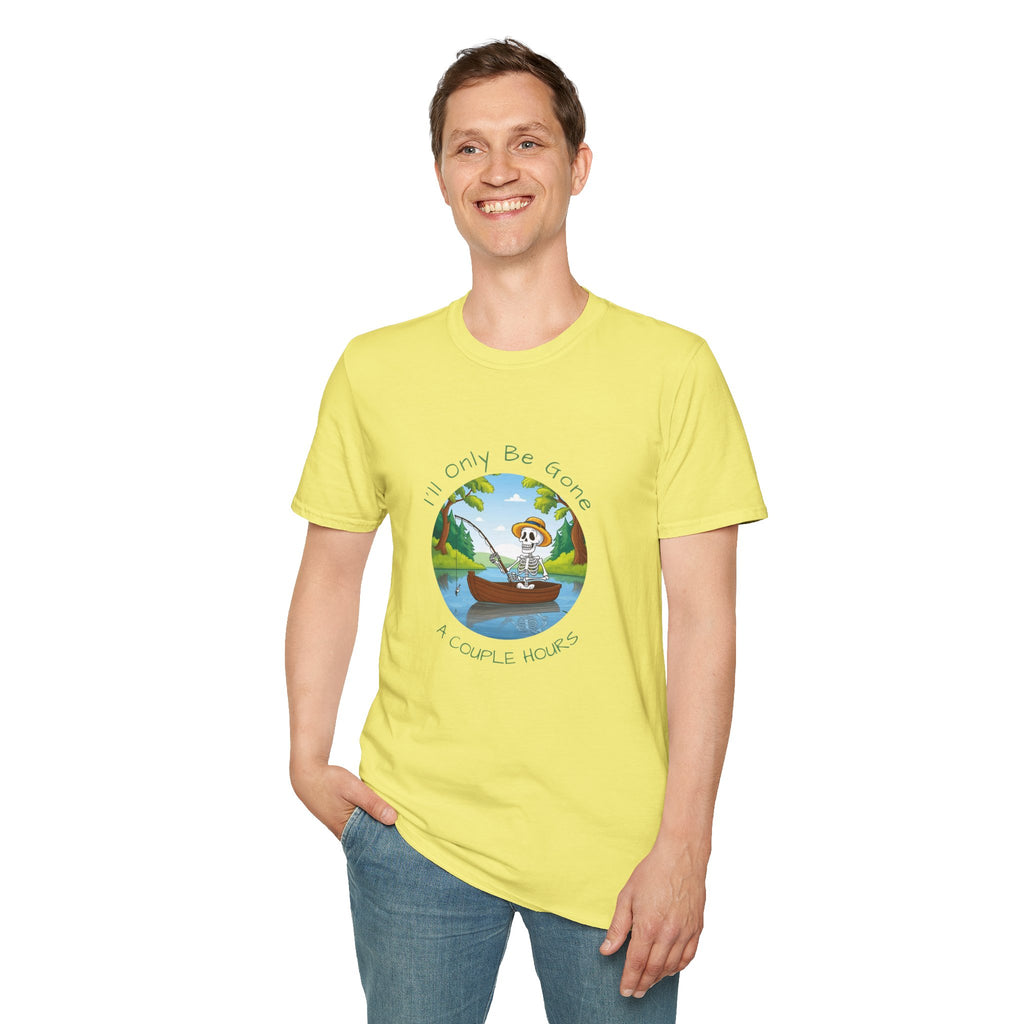"I'll Only Be Gone A Couple Hours" Fishing Theme Unisex Softstyle T-Shirt – Perfect for Nature Lovers & Weekend Adventurers