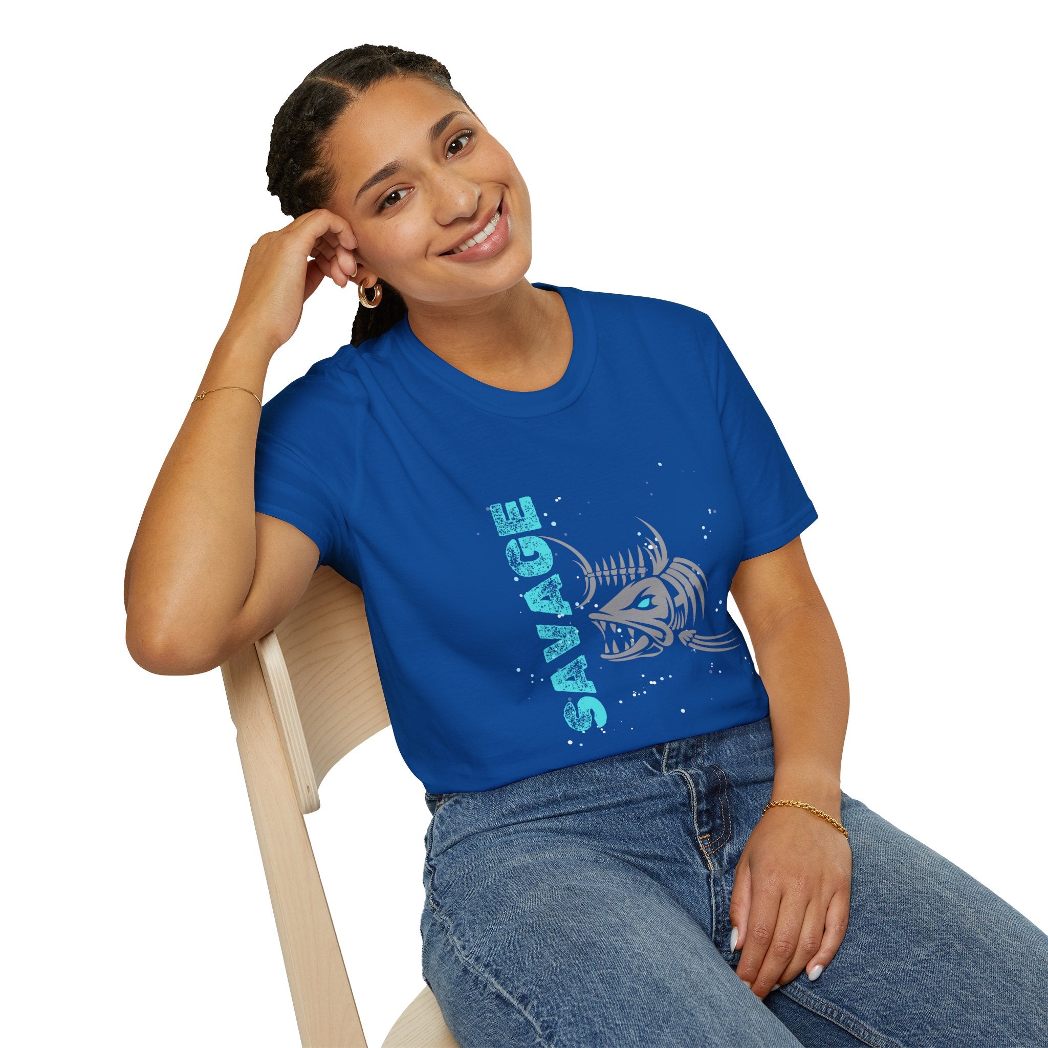 Savage Skeleton Fish Unisex Softstyle T-Shirt - Stylish and Comfortable Angler Apparel