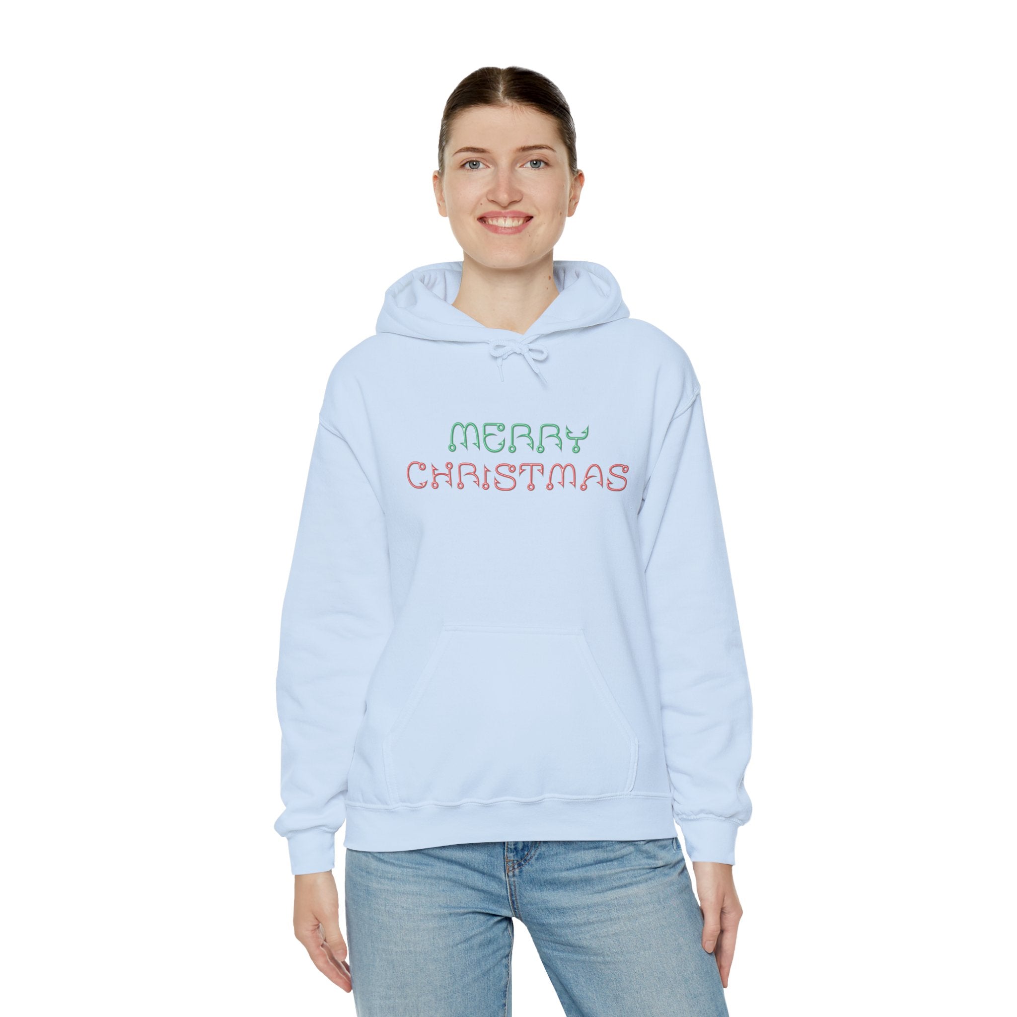 Merry Christmas Fishing Hook Script Hoodie — Cozy Holiday Sweatshirt
