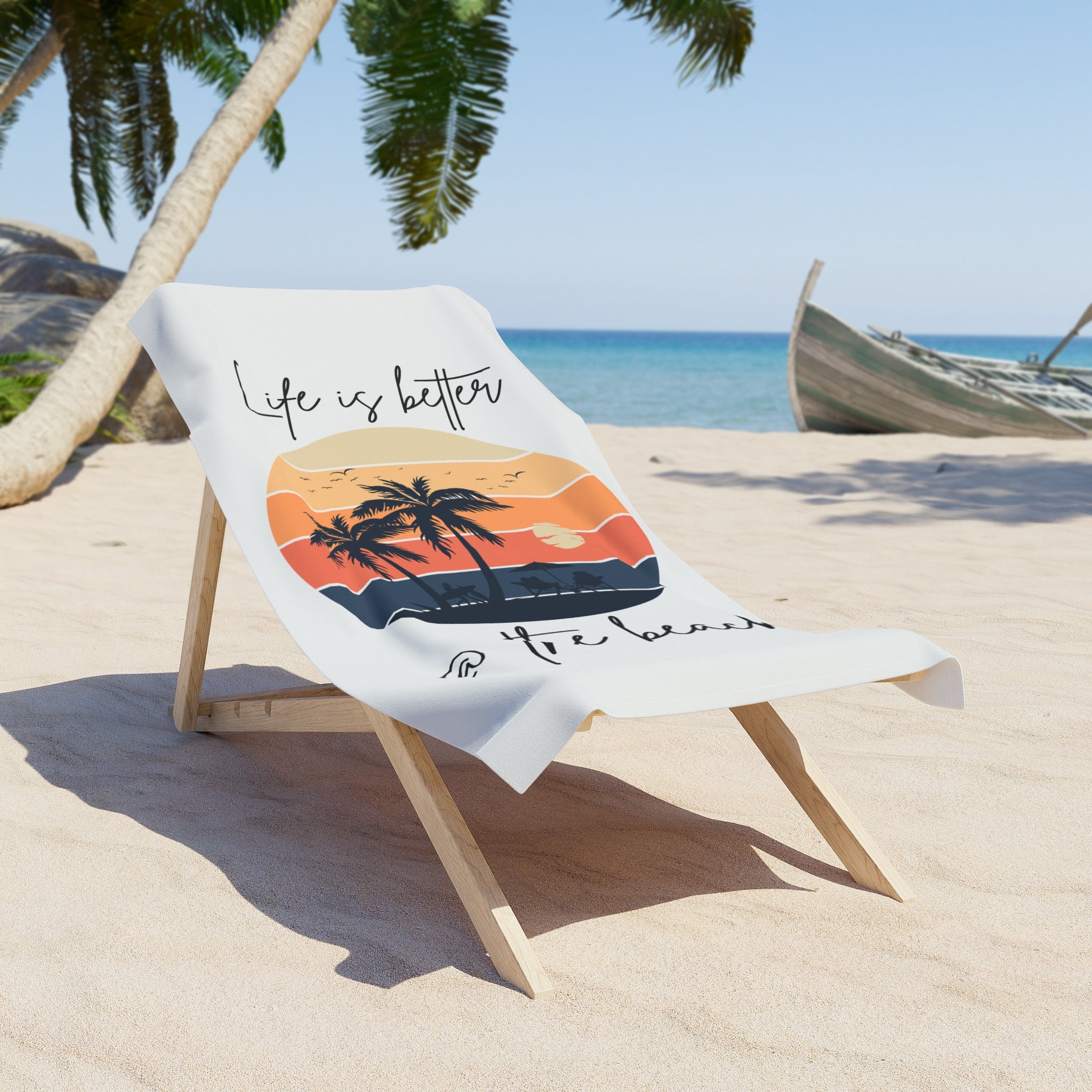 "Life is Better @ The Beach" Fishing Lifestyle Beach Towel — Gift for Anglers
