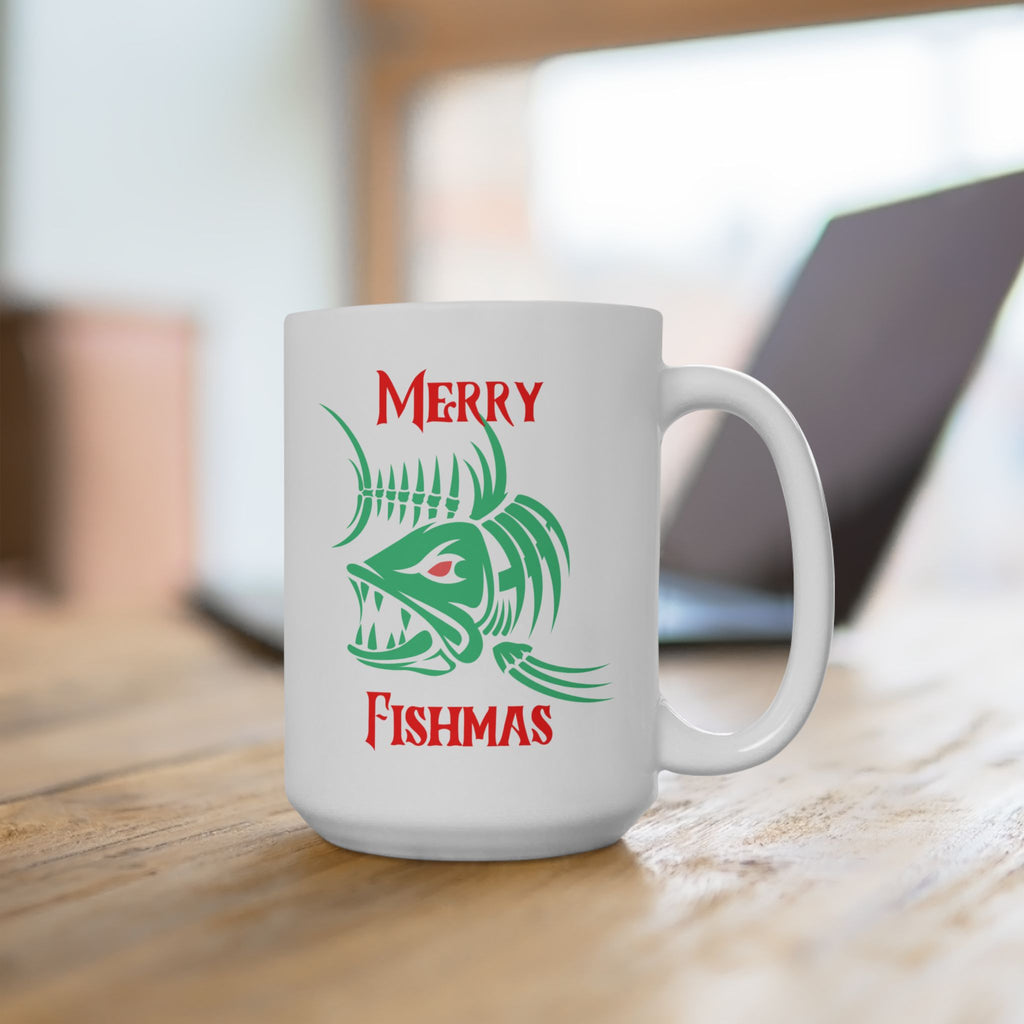 Fishing Theme Ceramic Mug — 'Merry Fishmas' Coffee Cup