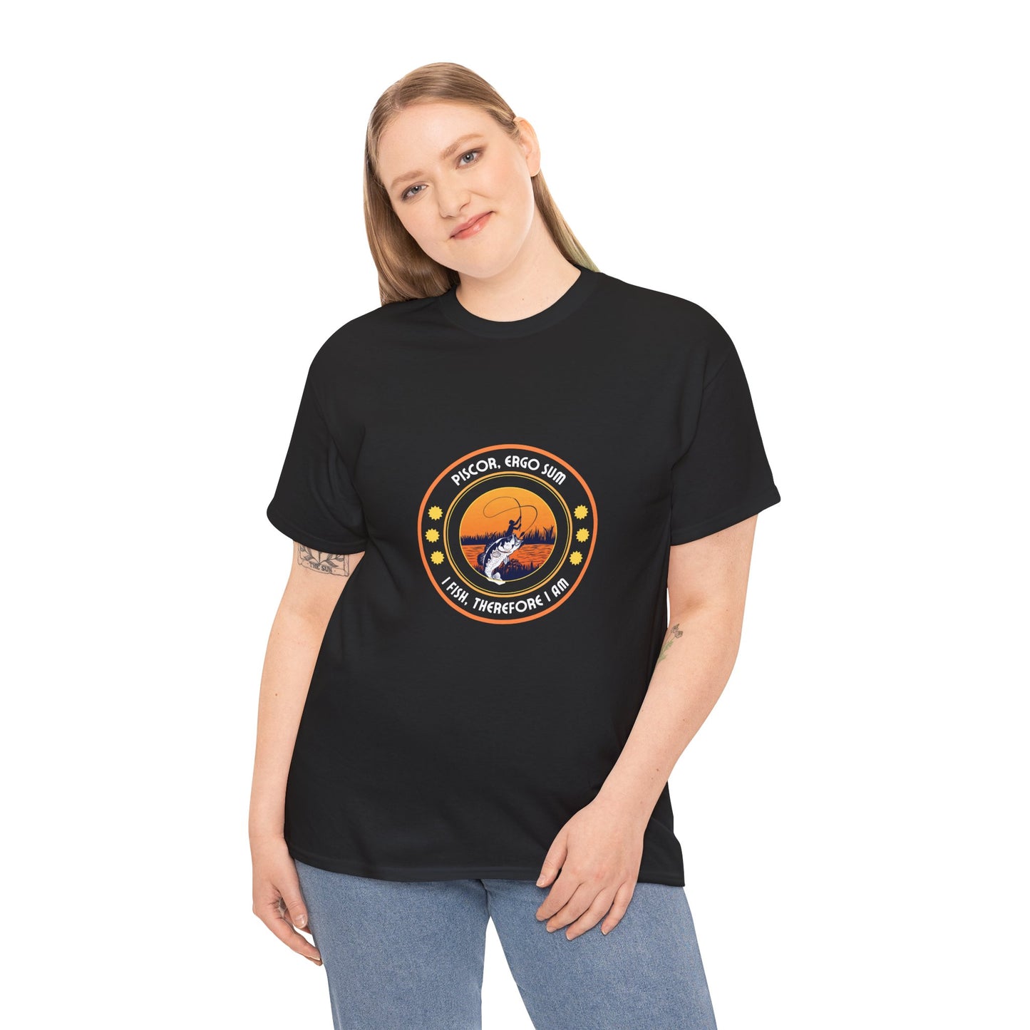"I Fish, Therefore I Am" Unisex Heavy Cotton Tee - Graphic T-Shirt with Fishing Motif