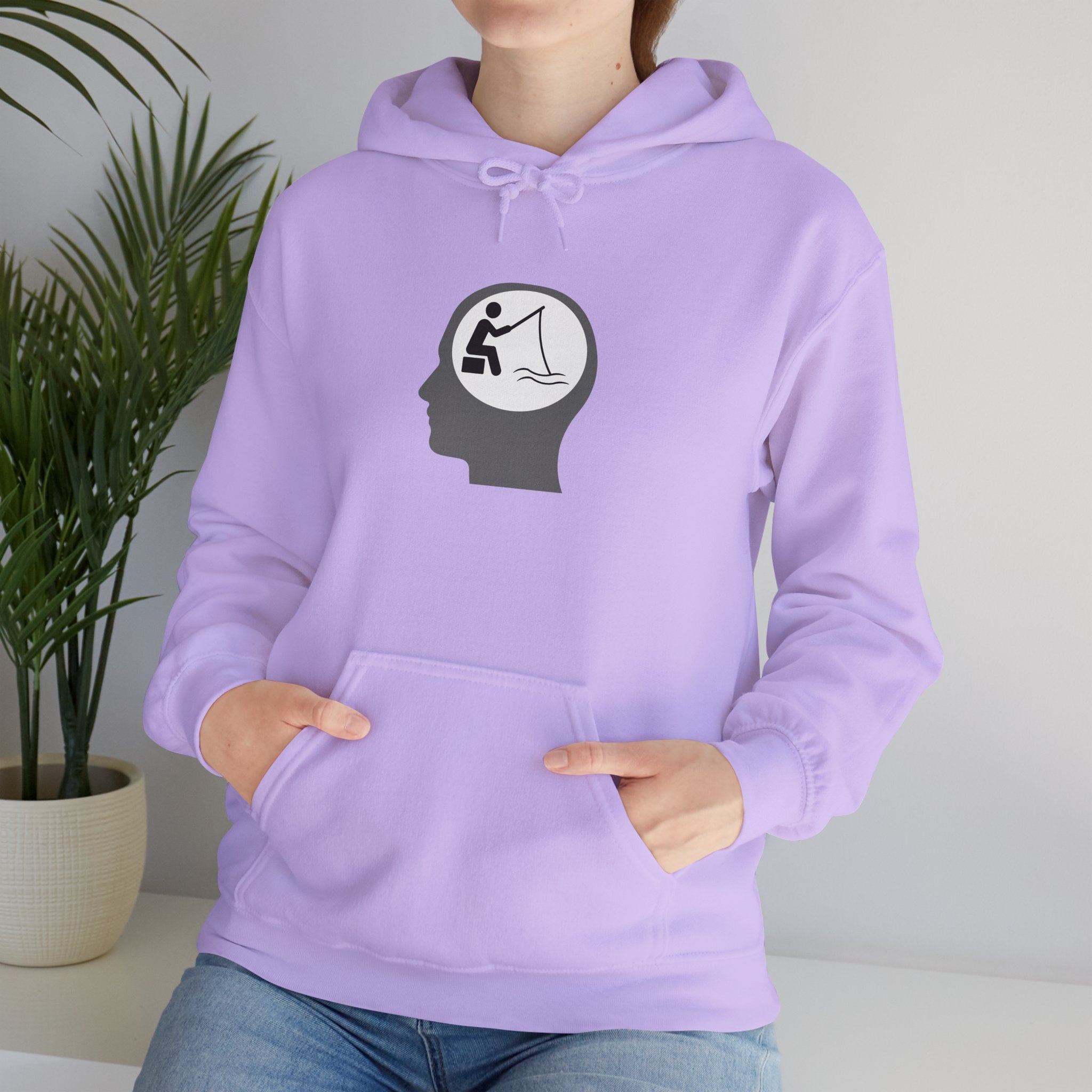 "Fishing On The Brain" Hoodie - Unisex Heavy Blend Sweatshirt with Relaxing Design