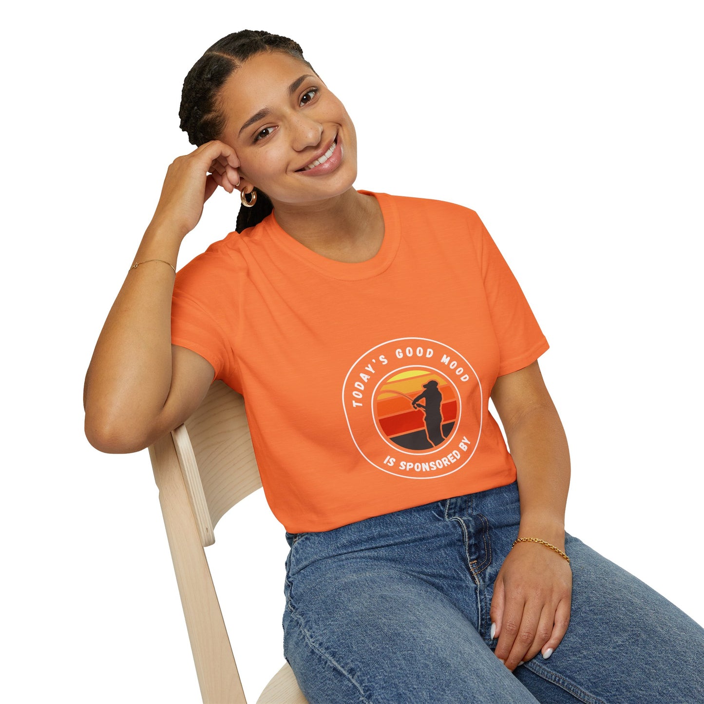 "Today's Good Mood Is Sponsored By Fishing" Unisex Softstyle T-Shirt.