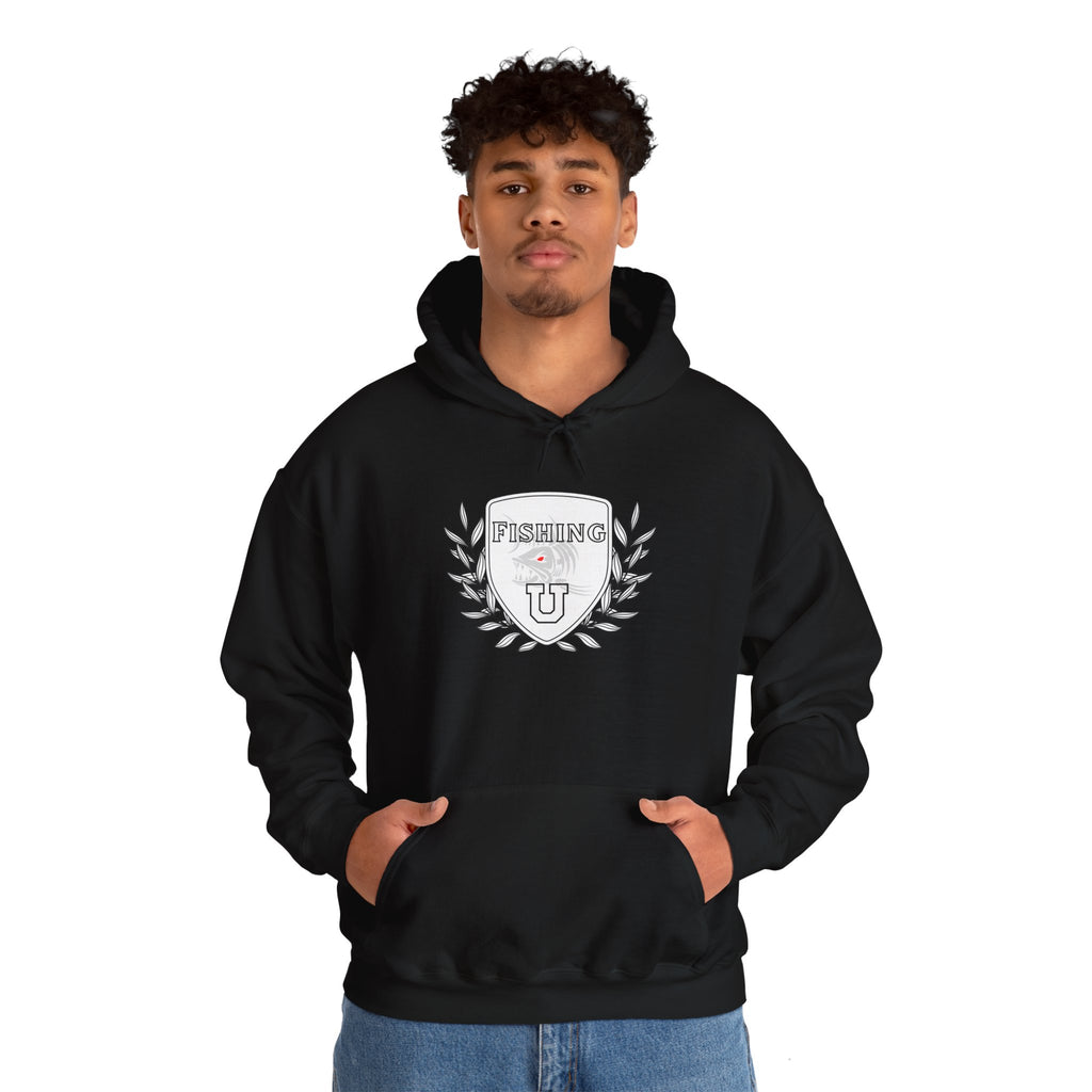 "Fishing University" Unisex Heavy Blend Hoodie - Fun Design for Fishermen