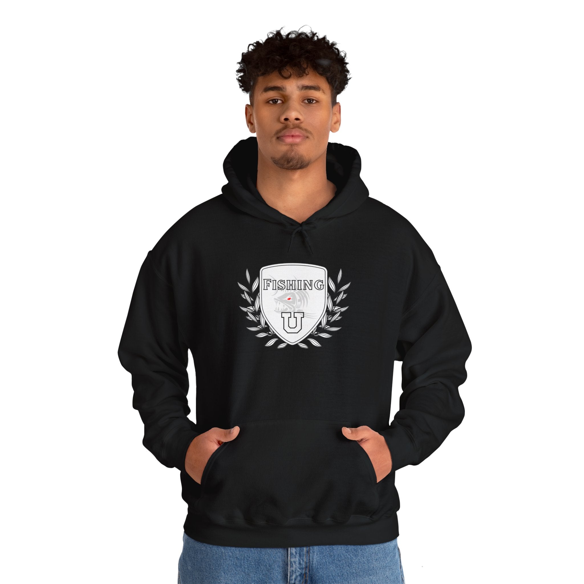 "Fishing University" Unisex Heavy Blend Hoodie - Fun Design for Fishermen