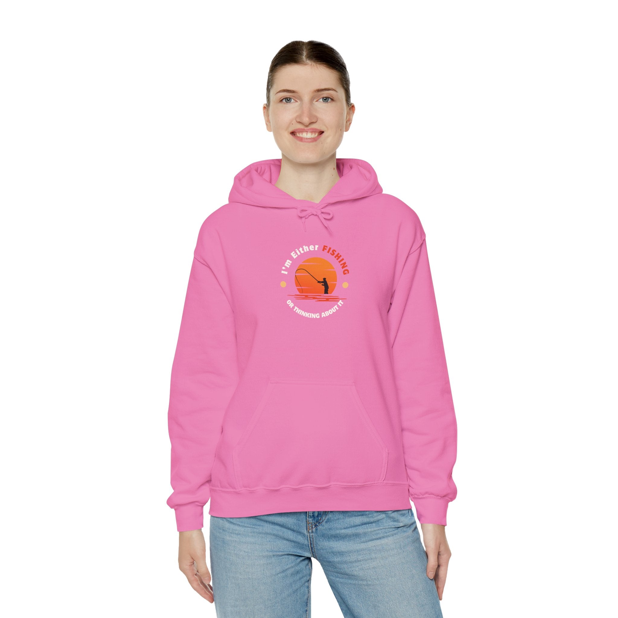 "I'm Either Fishing or Thinking About It" Funny Fishing Heavy Blend™ Hooded Sweatshirt — Gift for Anglers