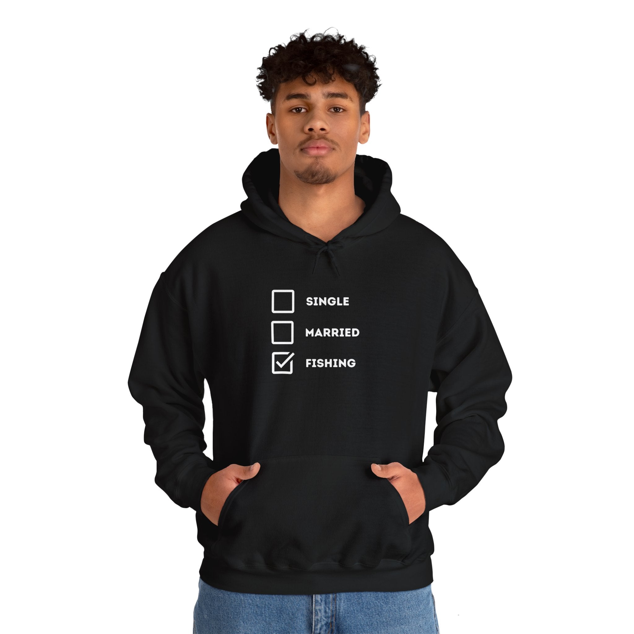 Fishing Humor Unisex Hoodie - "Single, Married, Fishing Checkbox" Design -Perfect for Anglers