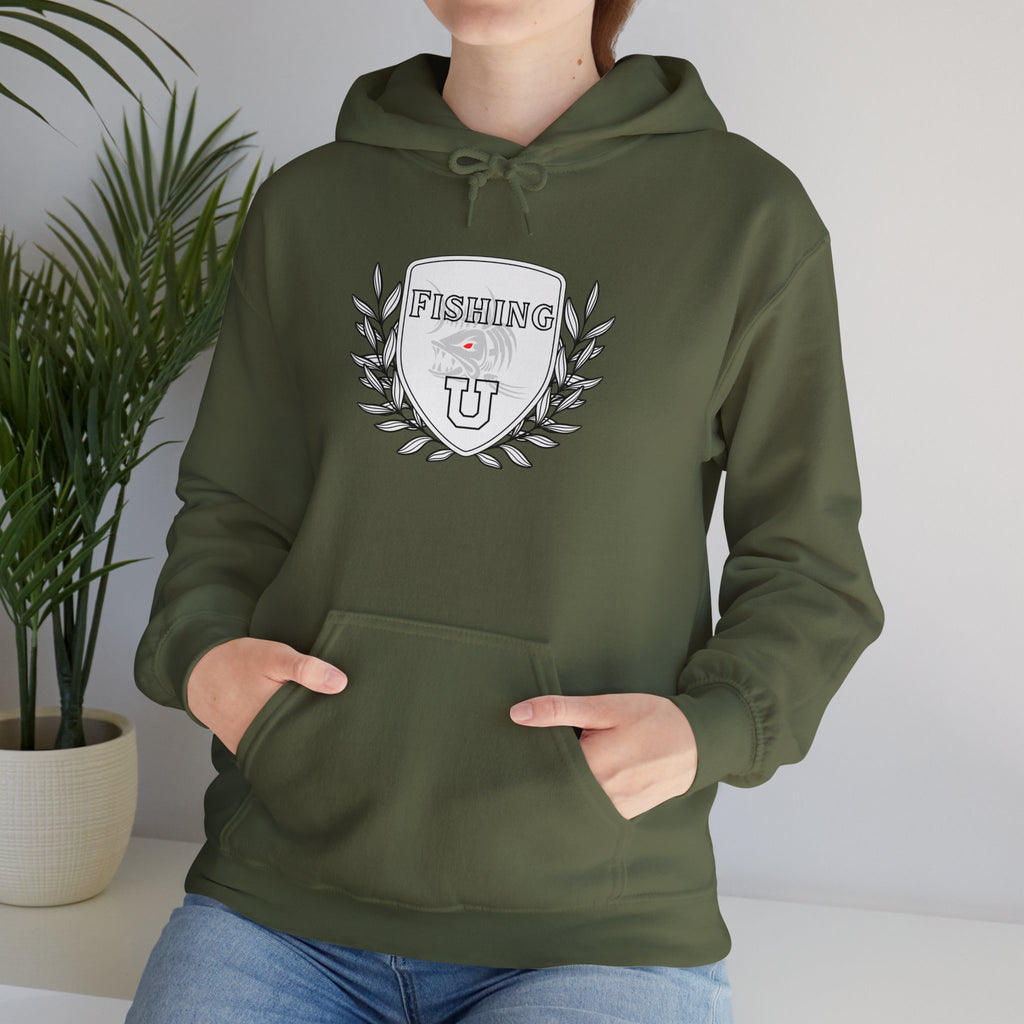 "Fishing University" Unisex Heavy Blend Hoodie - Fun Design for Fishermen