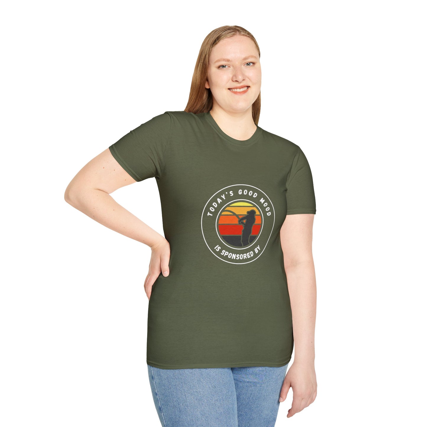 "Today's Good Mood Is Sponsored By Fishing" Unisex Softstyle T-Shirt.