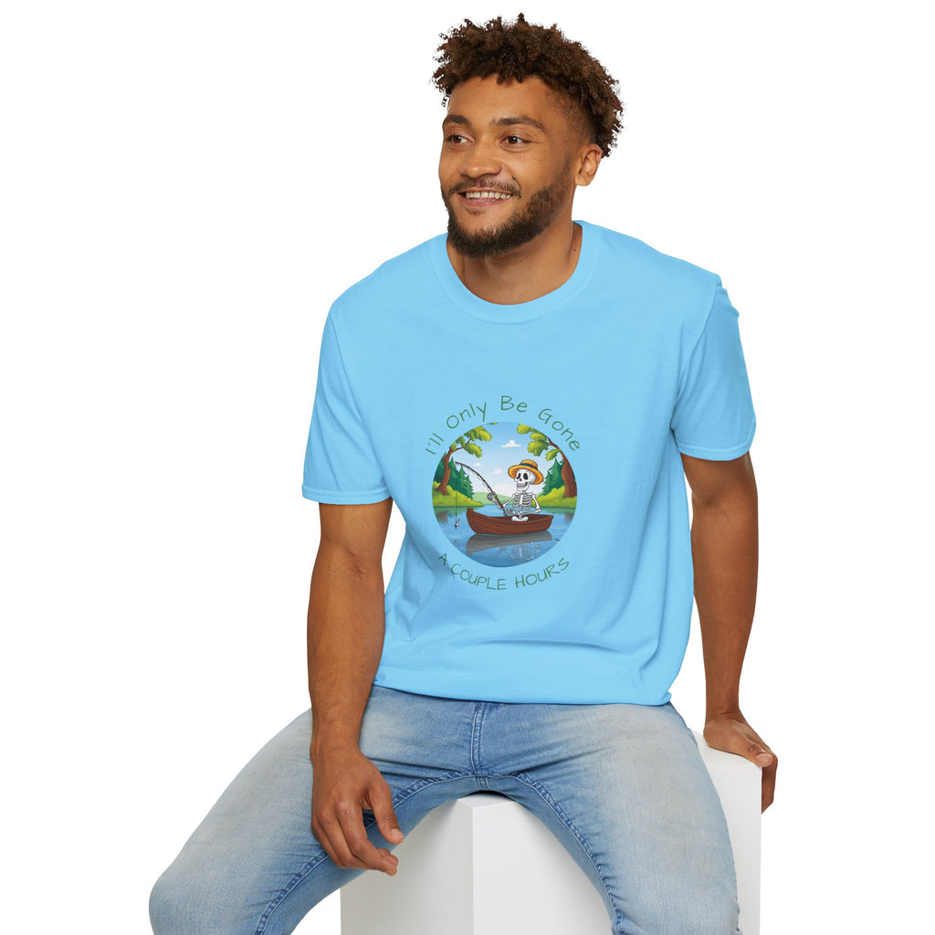 "I'll Only Be Gone A Couple Hours" Fishing Theme Unisex Softstyle T-Shirt – Perfect for Nature Lovers & Weekend Adventurers