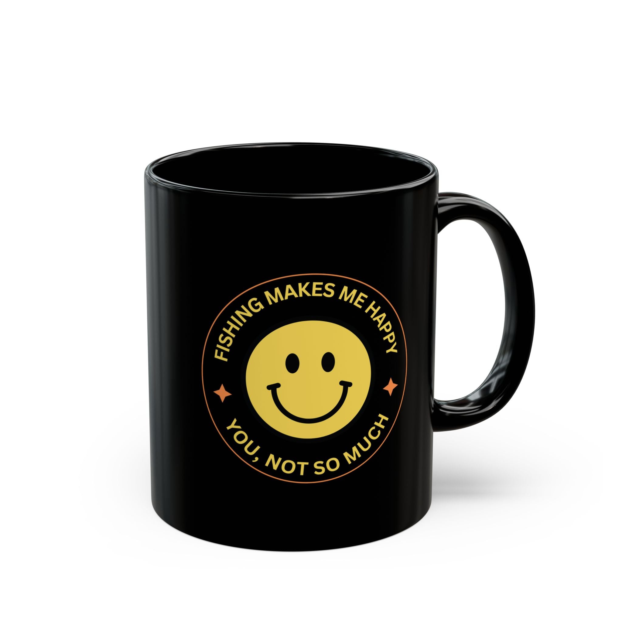 "Fishing Makes Me Happy" Black Mug - Fun Coffee Cup for Fishing Enthusiasts