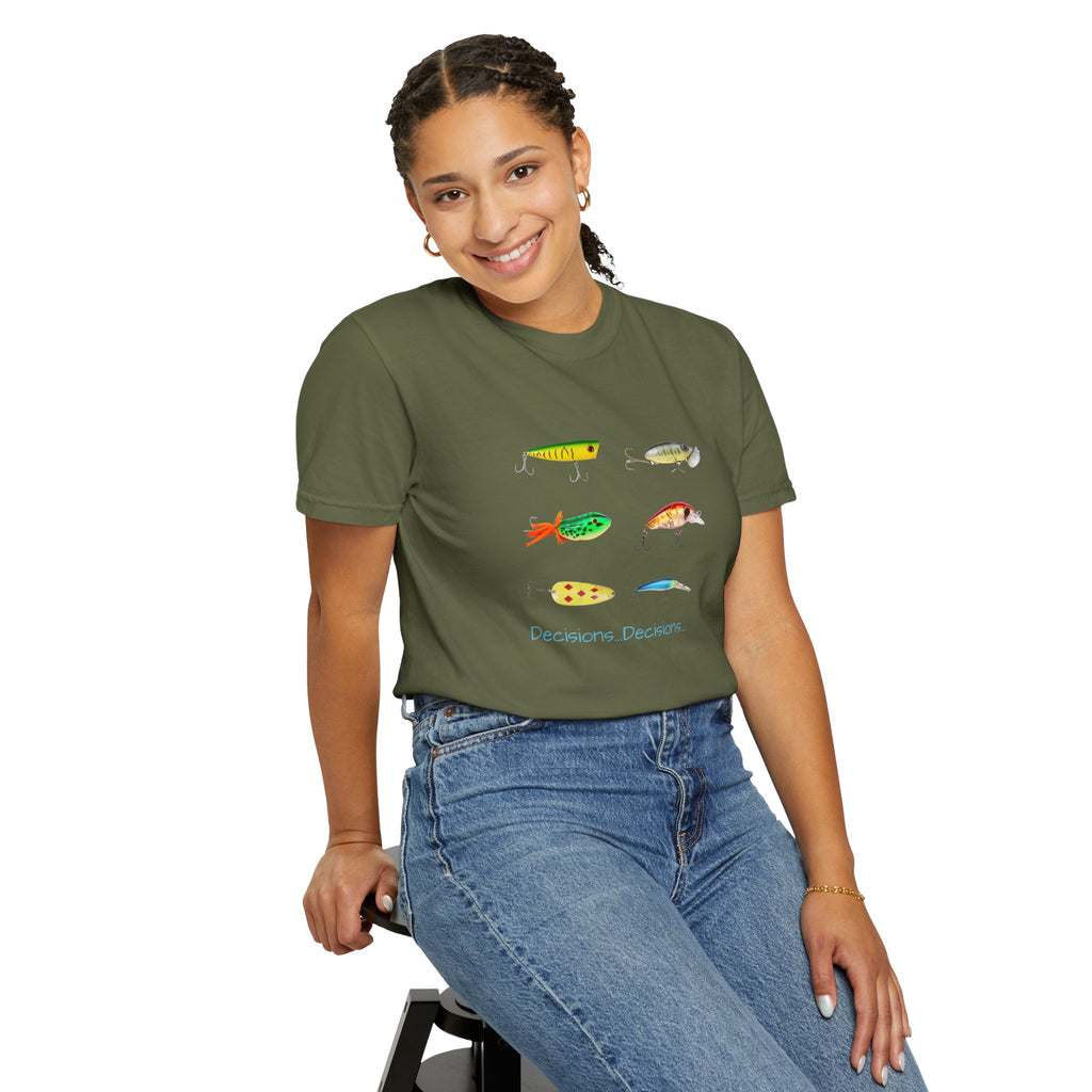 Unisex Fishing Theme T-Shirt - "Decisions, Decisions" Graphic Tee