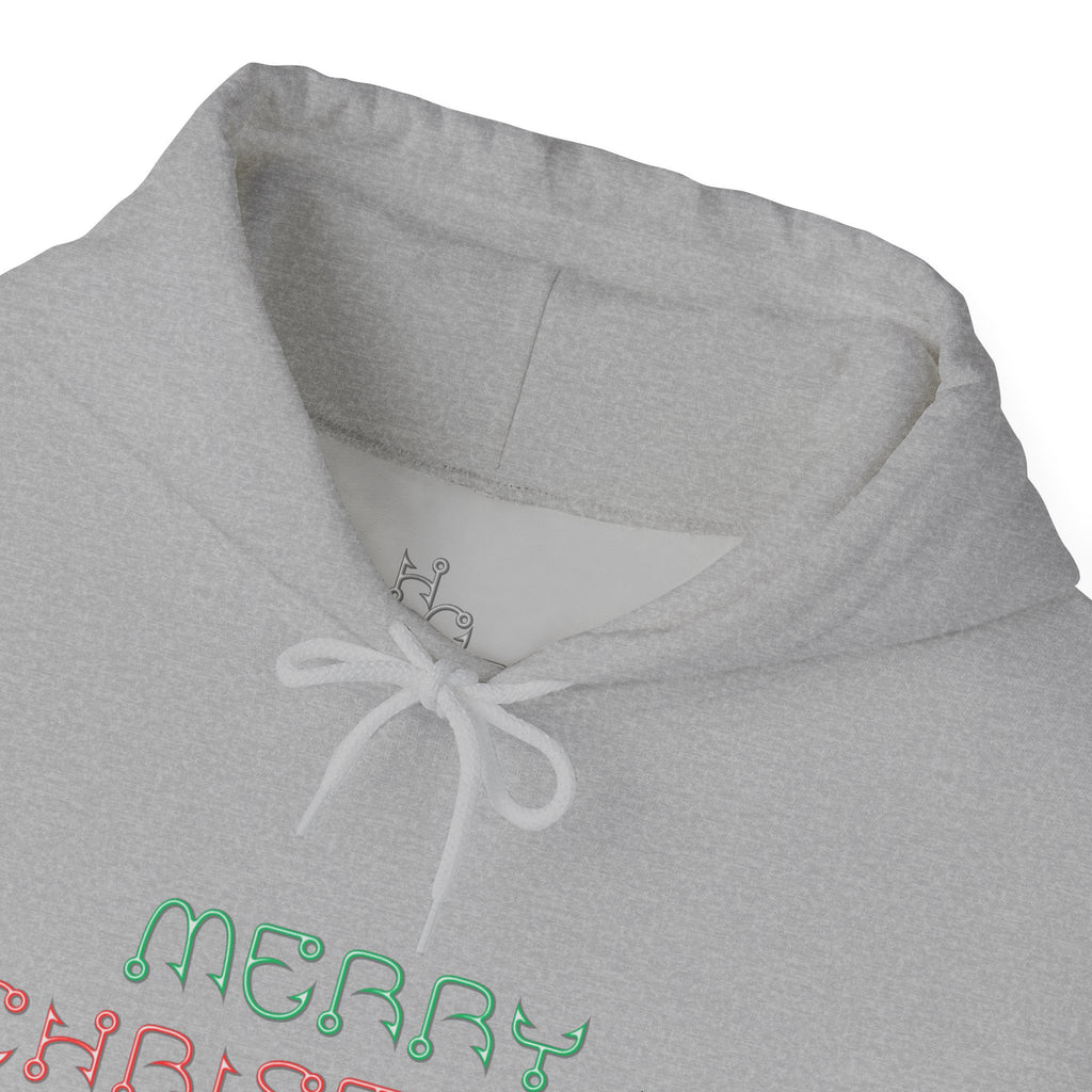 Merry Christmas Fishing Hook Script Hoodie — Cozy Holiday Sweatshirt