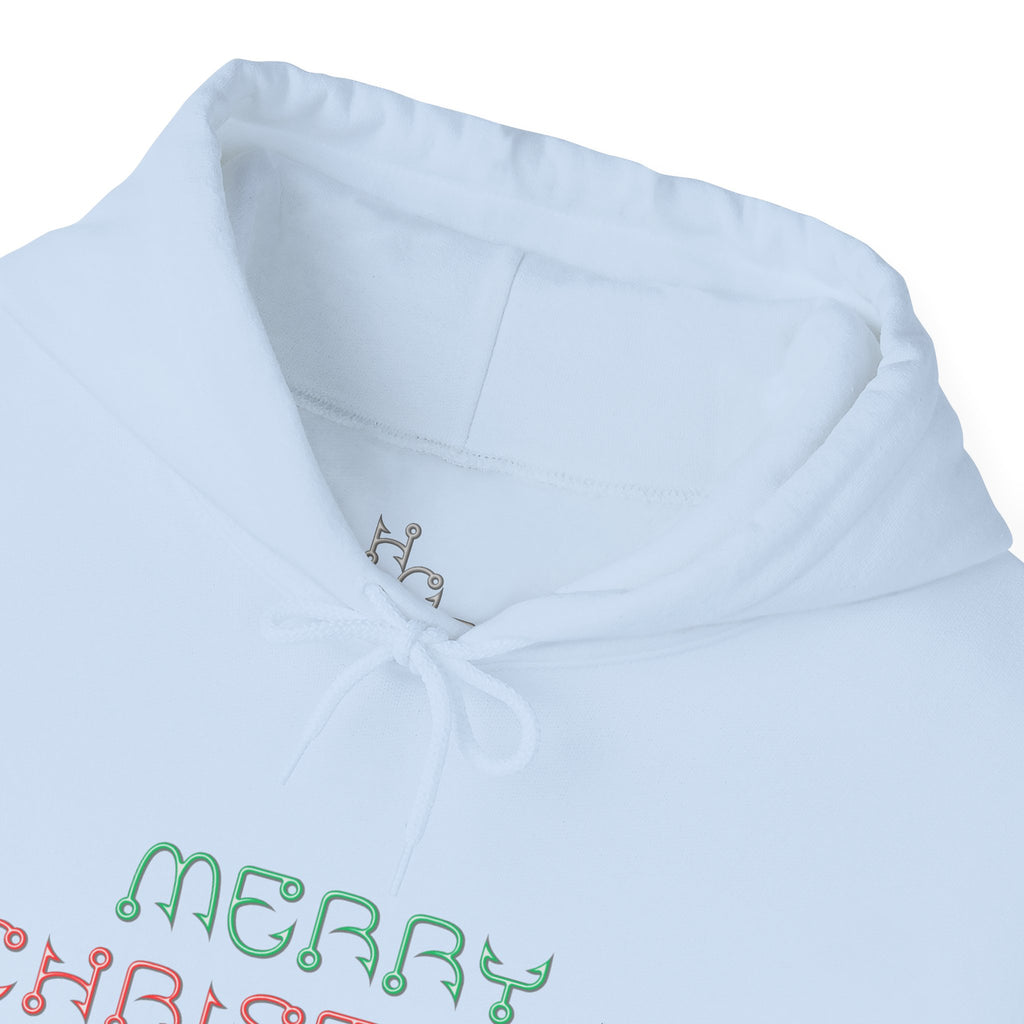 Merry Christmas Fishing Hook Script Hoodie — Cozy Holiday Sweatshirt