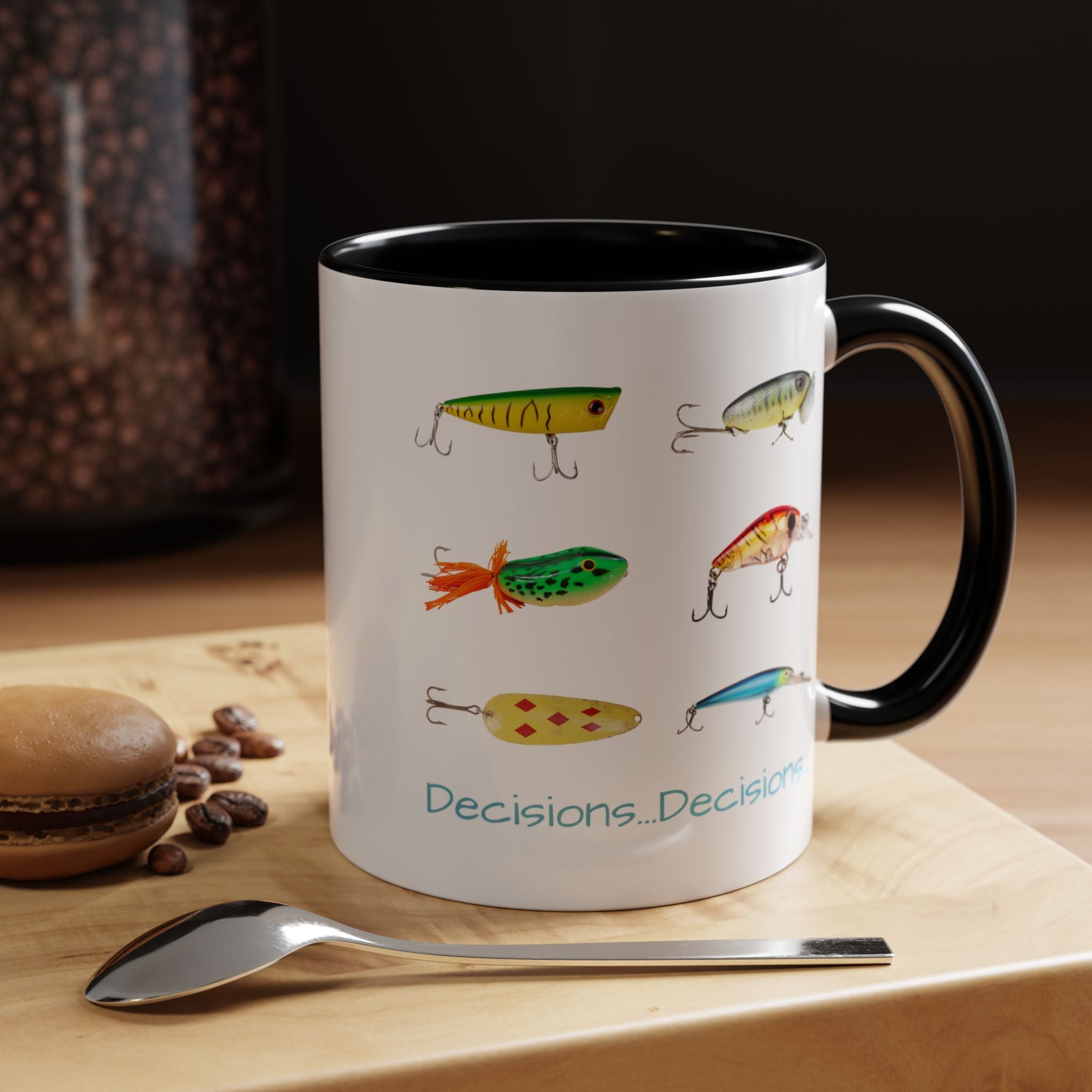 Angler's Accent Coffee Mug - "Decisions...Decisions..." Perfect for Fishing Enthusiasts