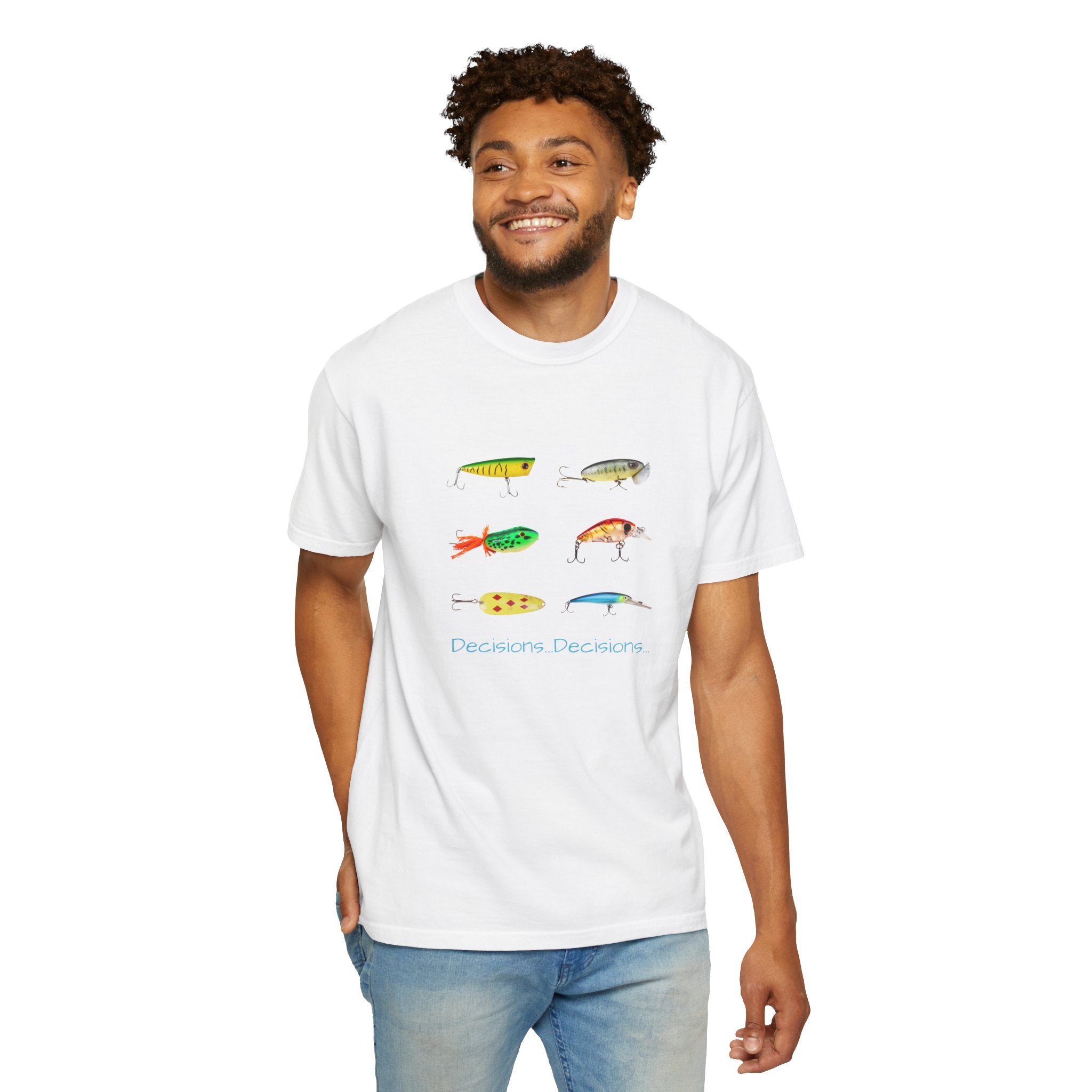 Unisex Fishing Theme T-Shirt - "Decisions, Decisions" Graphic Tee