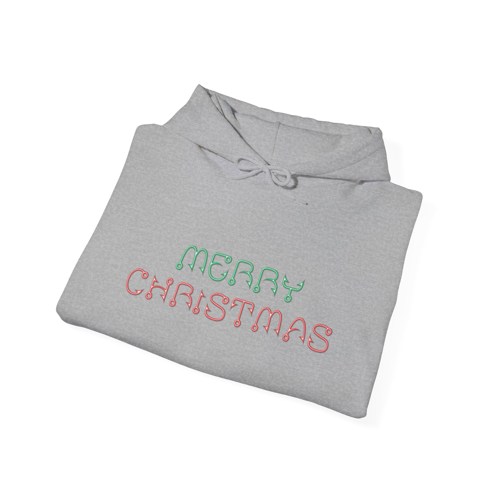Merry Christmas Fishing Hook Script Hoodie — Cozy Holiday Sweatshirt