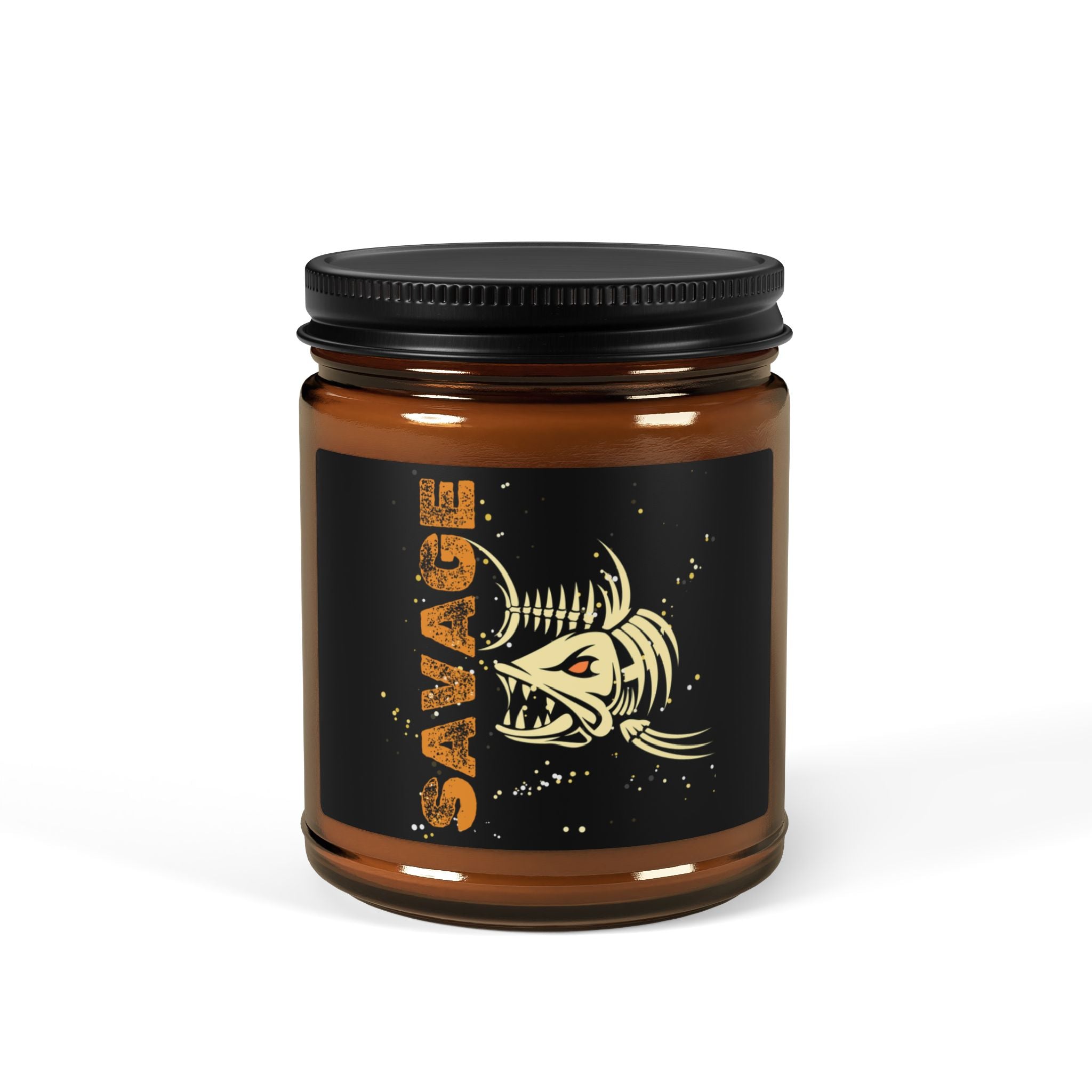 Savage Fish Skeleton Soy Candle — Amber Jar Scented Candle