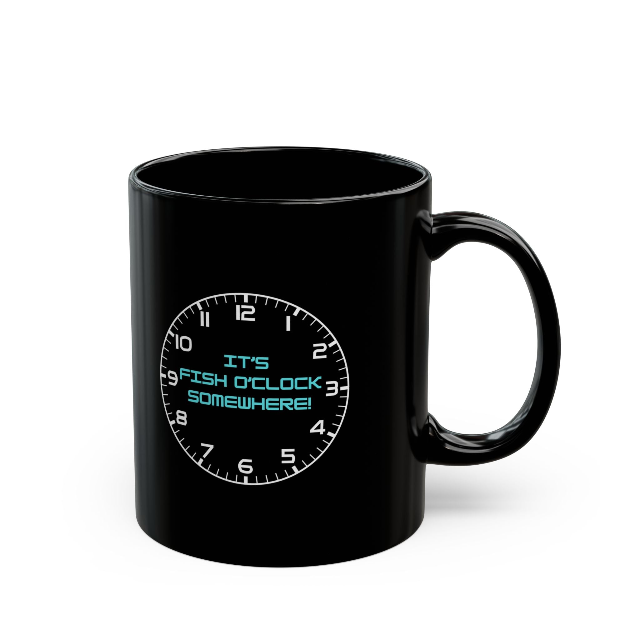"It's Fish O'Clock Somewhere!" Mug - Stylish Black Coffee Cup for Fishing Enthusiasts | Perfect Gift for Fishing Lovers, Birthdays, and Holidays