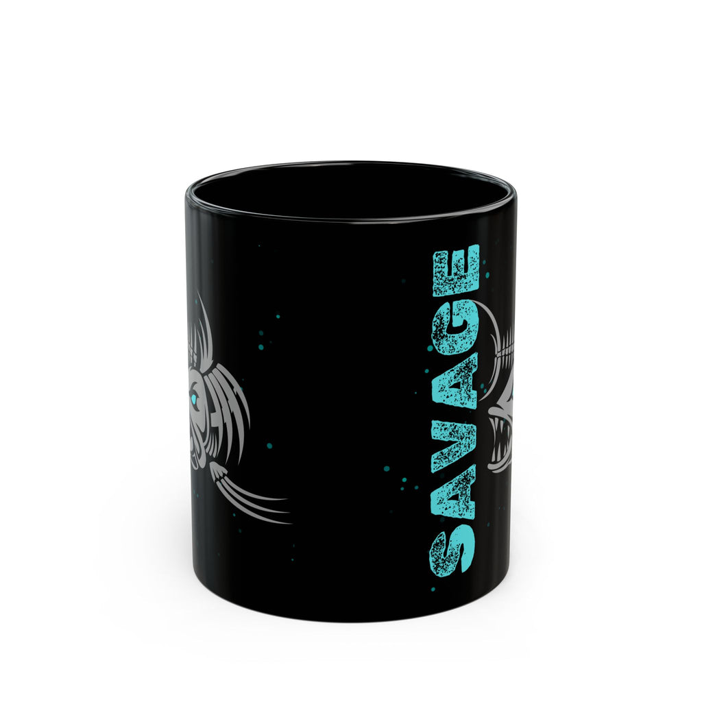 Savage Fish Black Mug – Bold Angler Coffee Cup (11oz/15oz)
