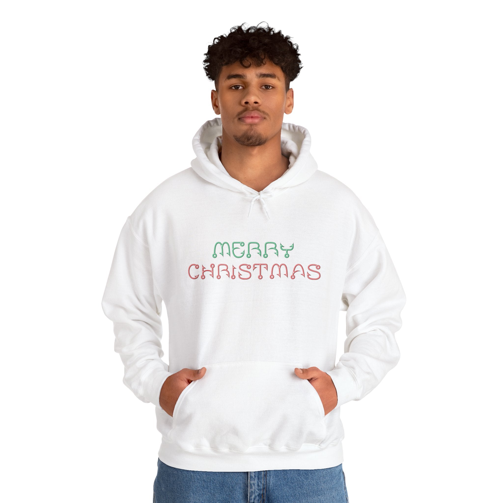 Merry Christmas Fishing Hook Script Hoodie — Cozy Holiday Sweatshirt