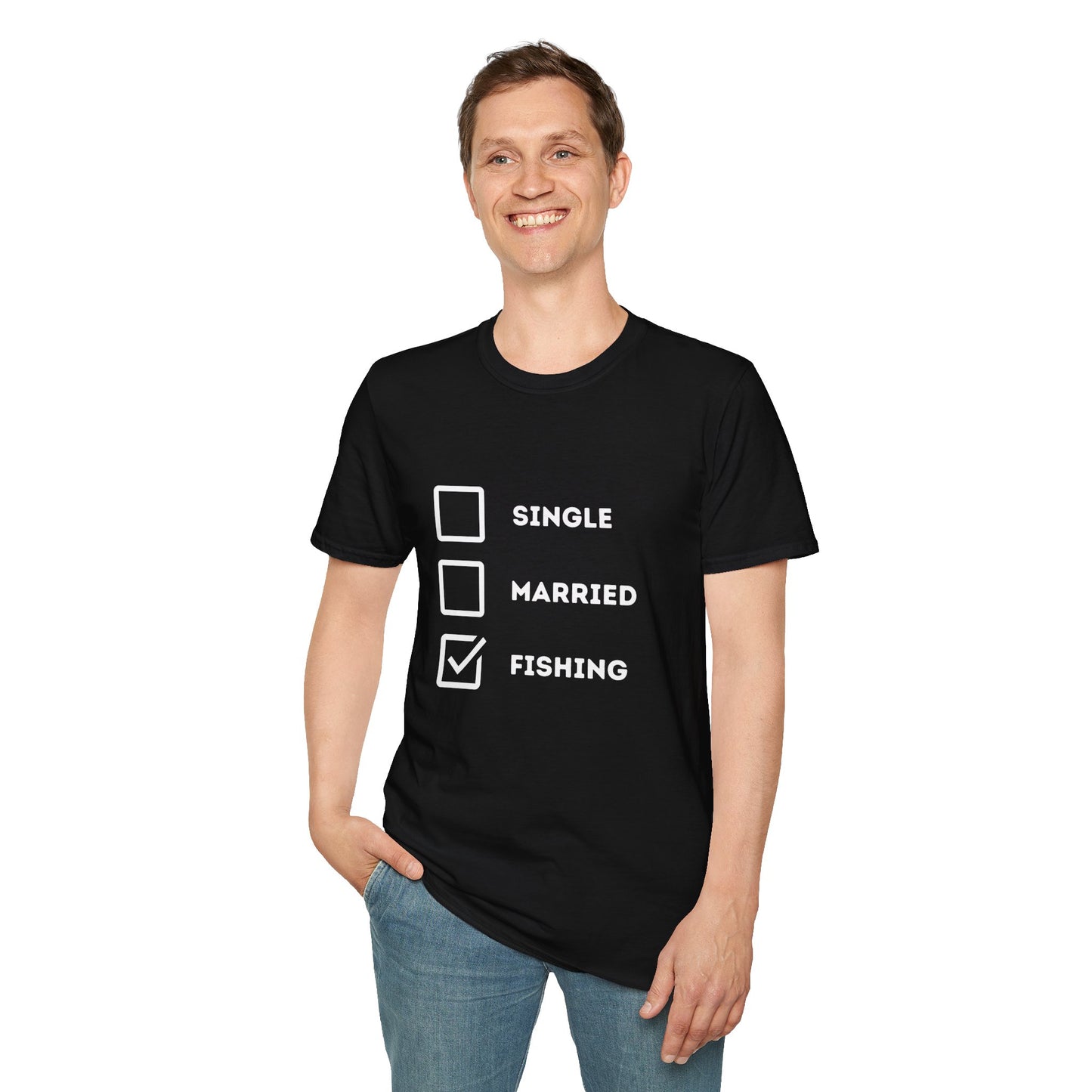 Unisex Softstyle "Single Married Fishing Check Box" T-Shirt - Comfortable Everyday Wear
