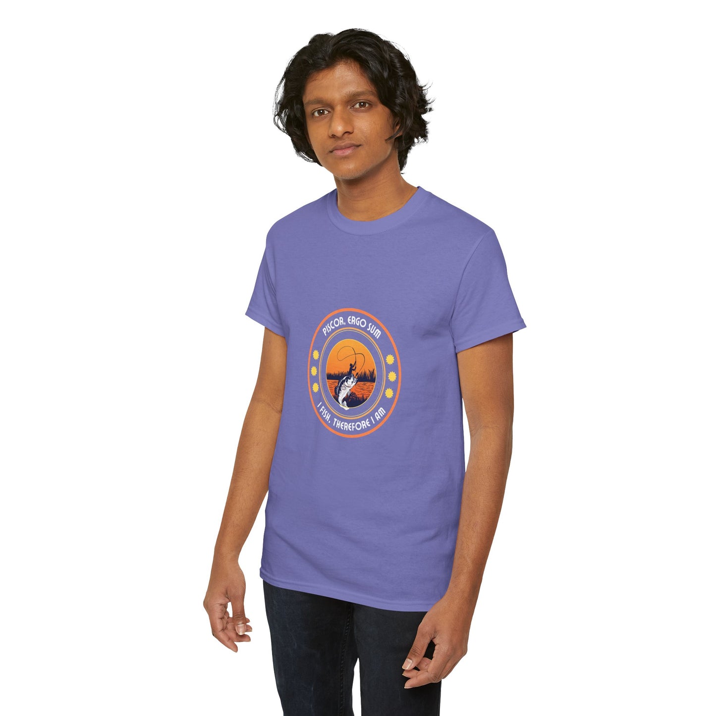 "I Fish, Therefore I Am" Unisex Heavy Cotton Tee - Graphic T-Shirt with Fishing Motif