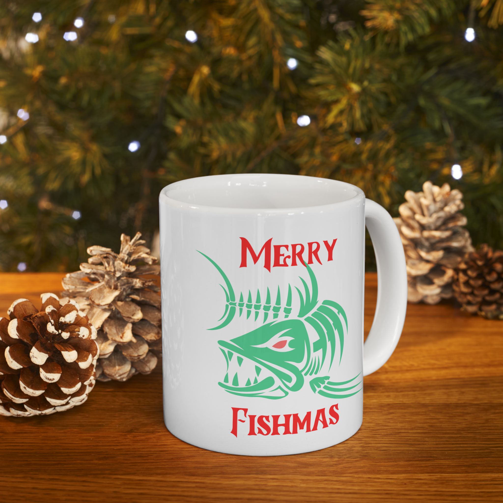 Fishing Theme Ceramic Mug — 'Merry Fishmas' Coffee Cup