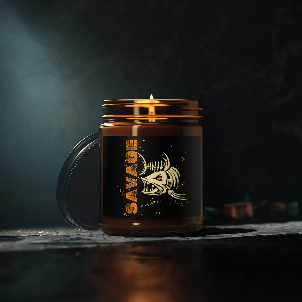 "Savage" Funny Fishing Amber Soy Candle (Masculine) — Gift for Anglers