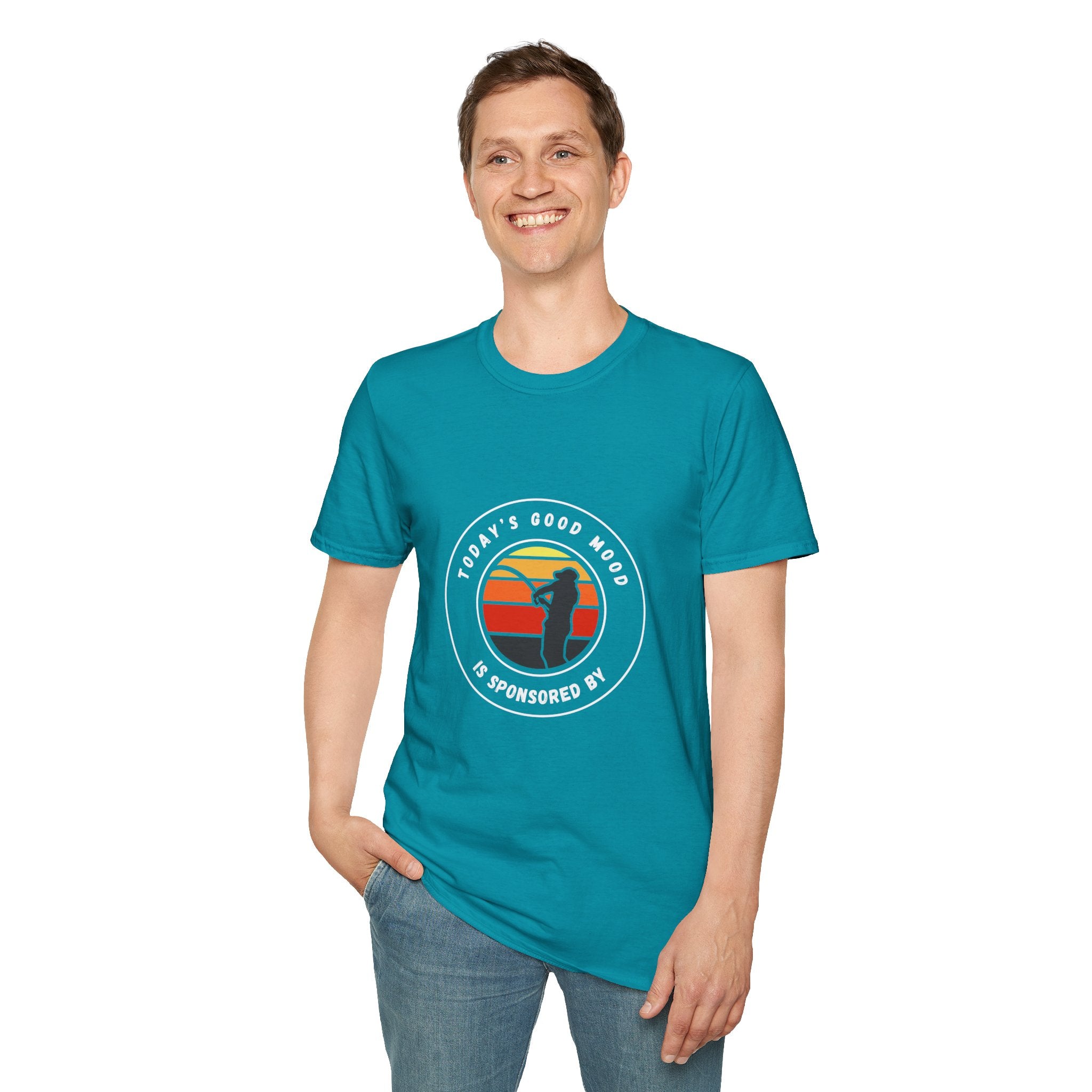"Today's Good Mood Is Sponsored By Fishing" Unisex Softstyle T-Shirt.