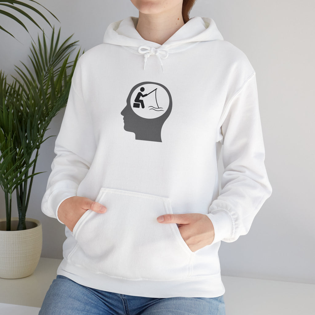 "Fishing On The Brain" Hoodie - Unisex Heavy Blend Sweatshirt with Relaxing Design
