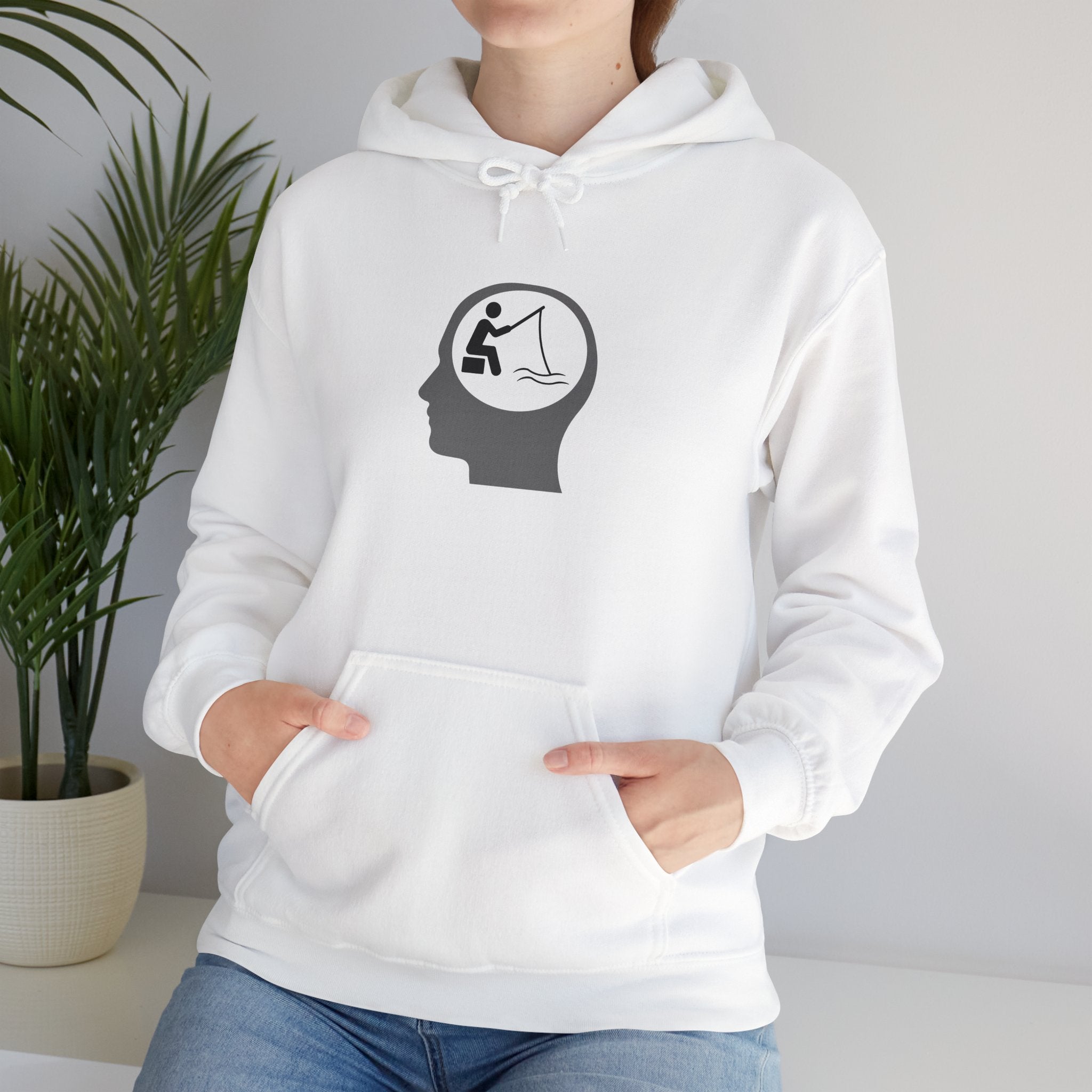 "Fishing On The Brain" Hoodie - Unisex Heavy Blend Sweatshirt with Relaxing Design