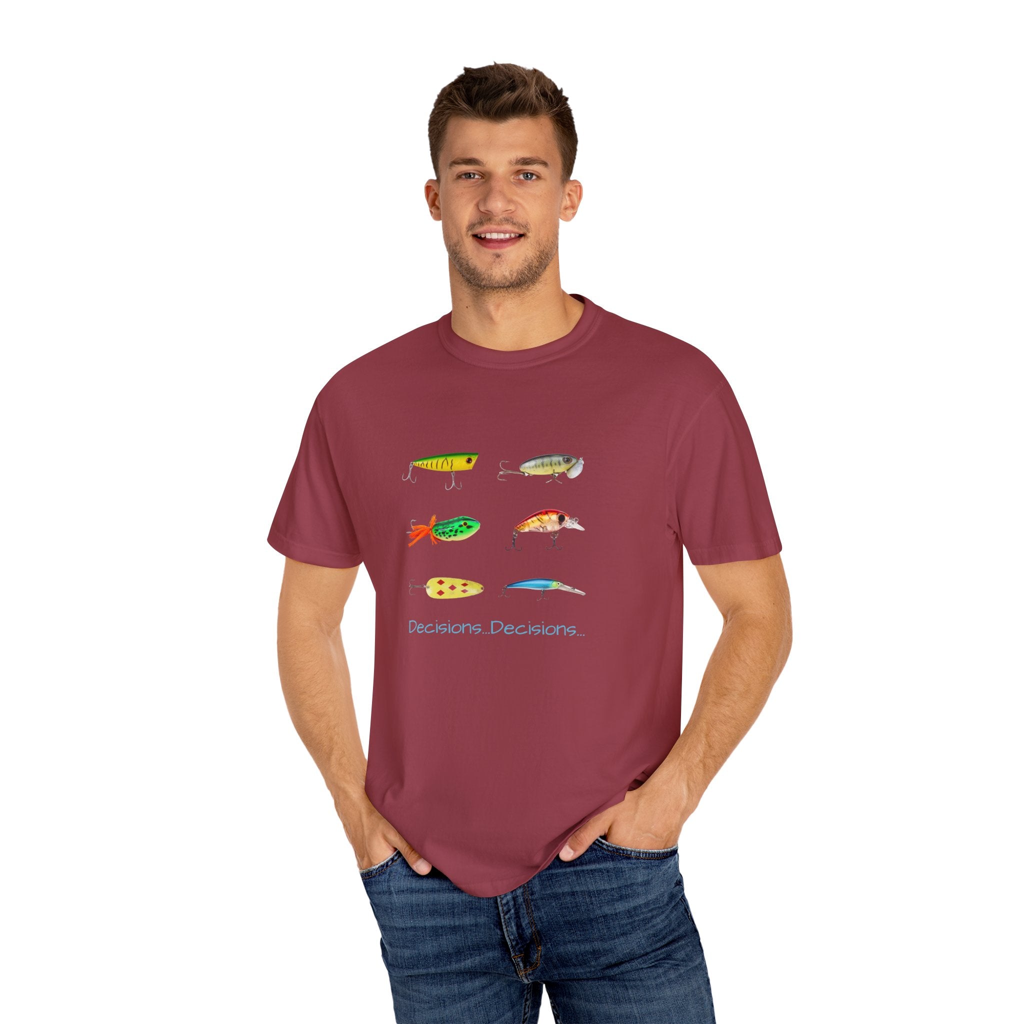 Unisex Fishing Theme T-Shirt - "Decisions, Decisions" Graphic Tee