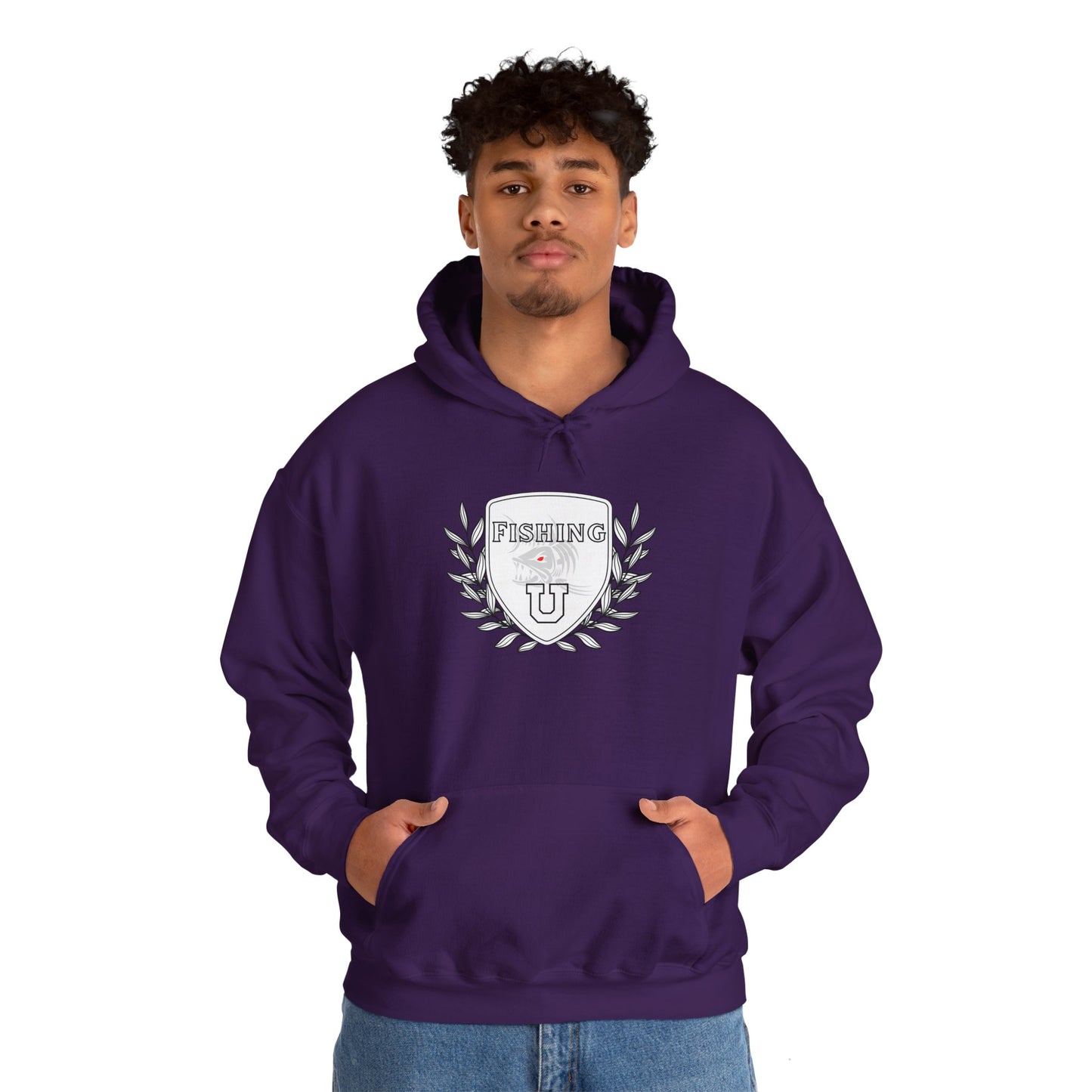 "Fishing University" Unisex Heavy Blend Hoodie - Fun Design for Fishermen