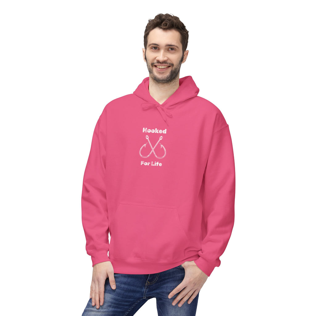 "Hooked for Life" Unisex Midweight Fleece Hoodie - Perfect for Fishing Enthusiasts