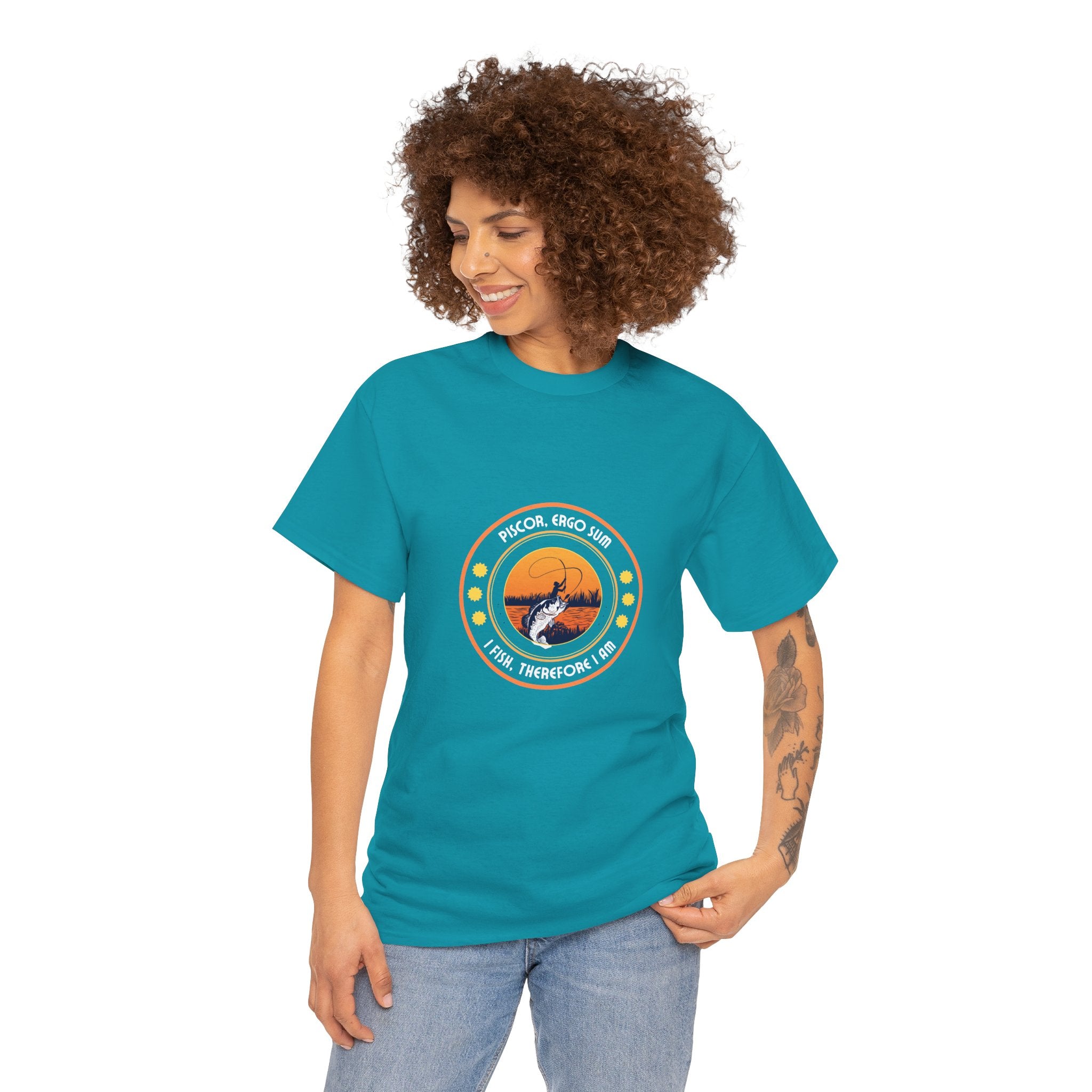 "I Fish, Therefore I Am" Unisex Heavy Cotton Tee - Graphic T-Shirt with Fishing Motif